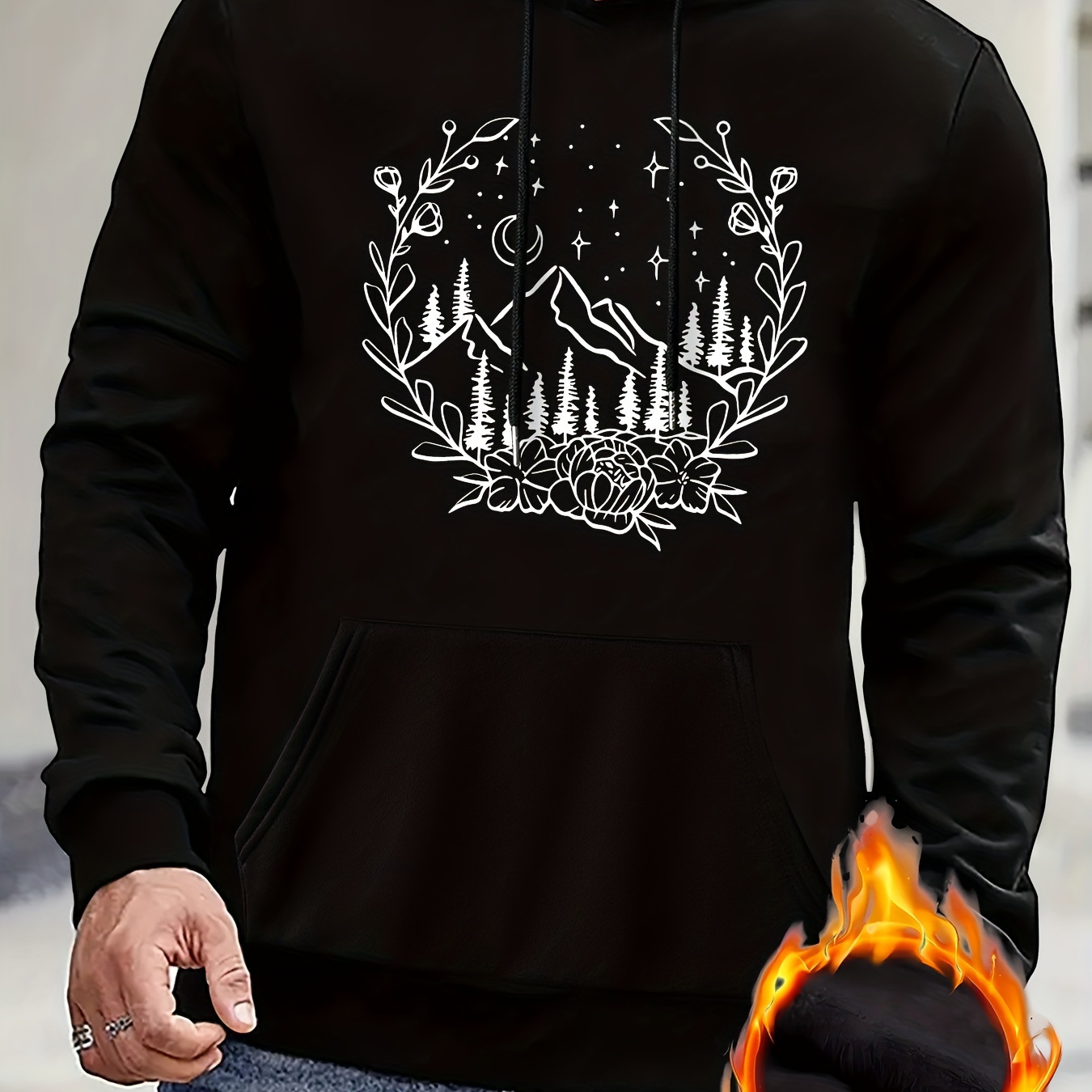

Mountain Print Hoodie, Cool Hoodies For Men, Men's Casual Graphic Design Hooded Sweatshirt Streetwear For Winter Fall, As Gifts