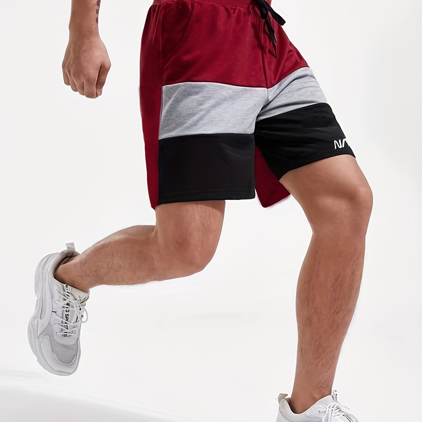 

Men's Casual Simple Letter Print Elastic Drawstring Block Color Sports Short Pants, Oversized Shorts Plus Size