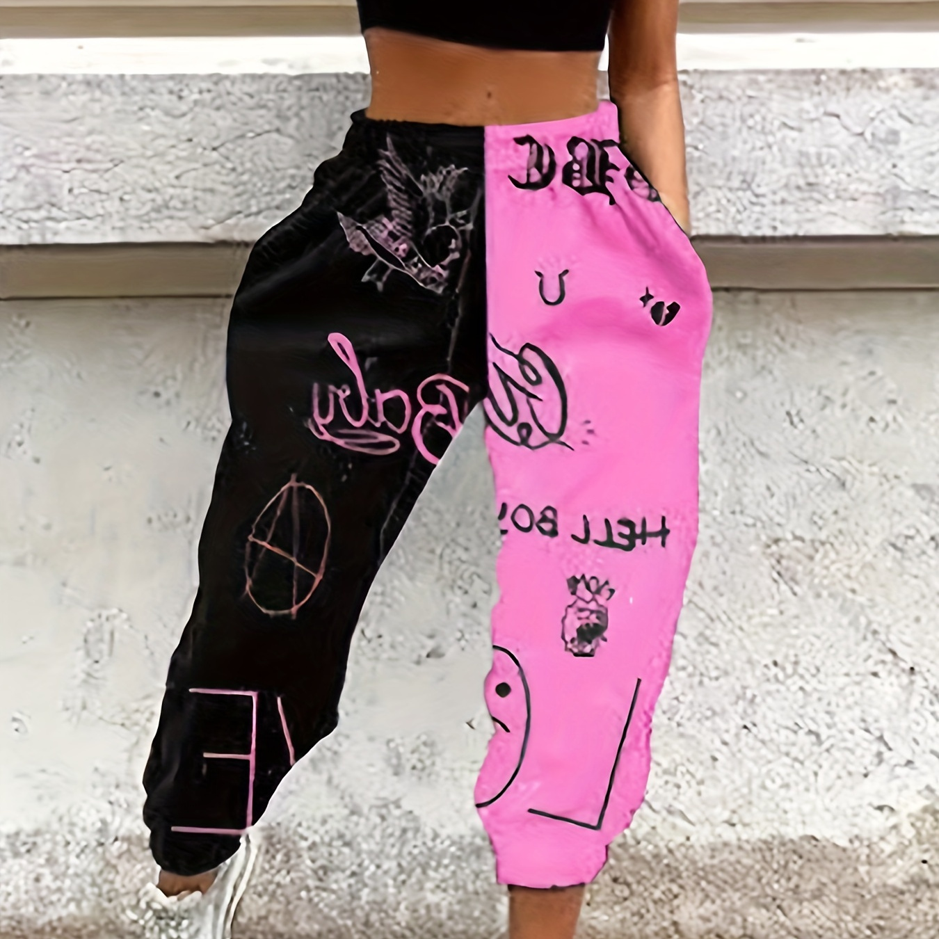 

Women's Casual Sweatpants, Color-block Drawstring Joggers, Loose Fit, Cuffed Ankles, Streetwear Style, Sports & Leisure Pants