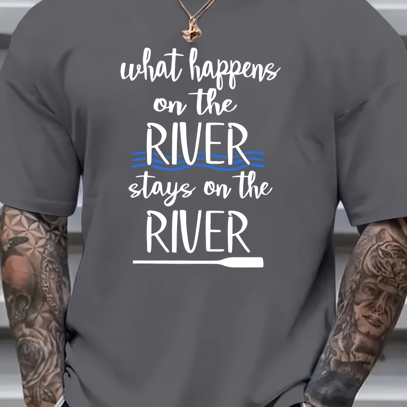 

Stylish Plus Size Men's T-shirt With Unique Letter Print - Casual, Breathable Polyester, Round Neck, Machine Washable - All , Plus Size