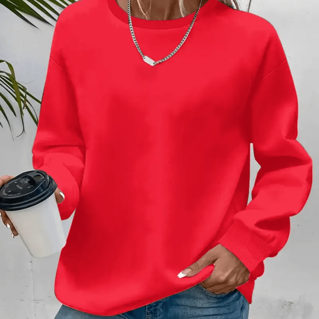 

Seasonal Staple, Women's Cozy Solid Color Sweatshirt - Long Sleeve, Crew Neck, Casual Pullover For Fall & Winter, Machine Washable