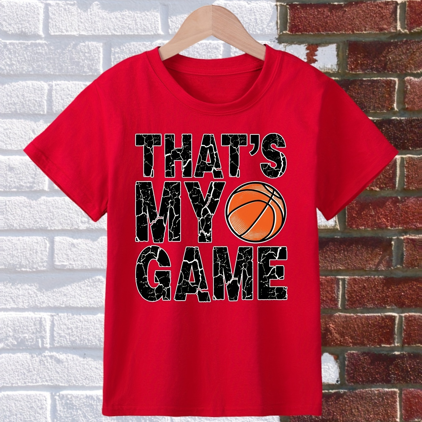 

Boy's Cartoon Basketball Print T-shirt, Casual Stretch Tee Tops, Kids Clothes