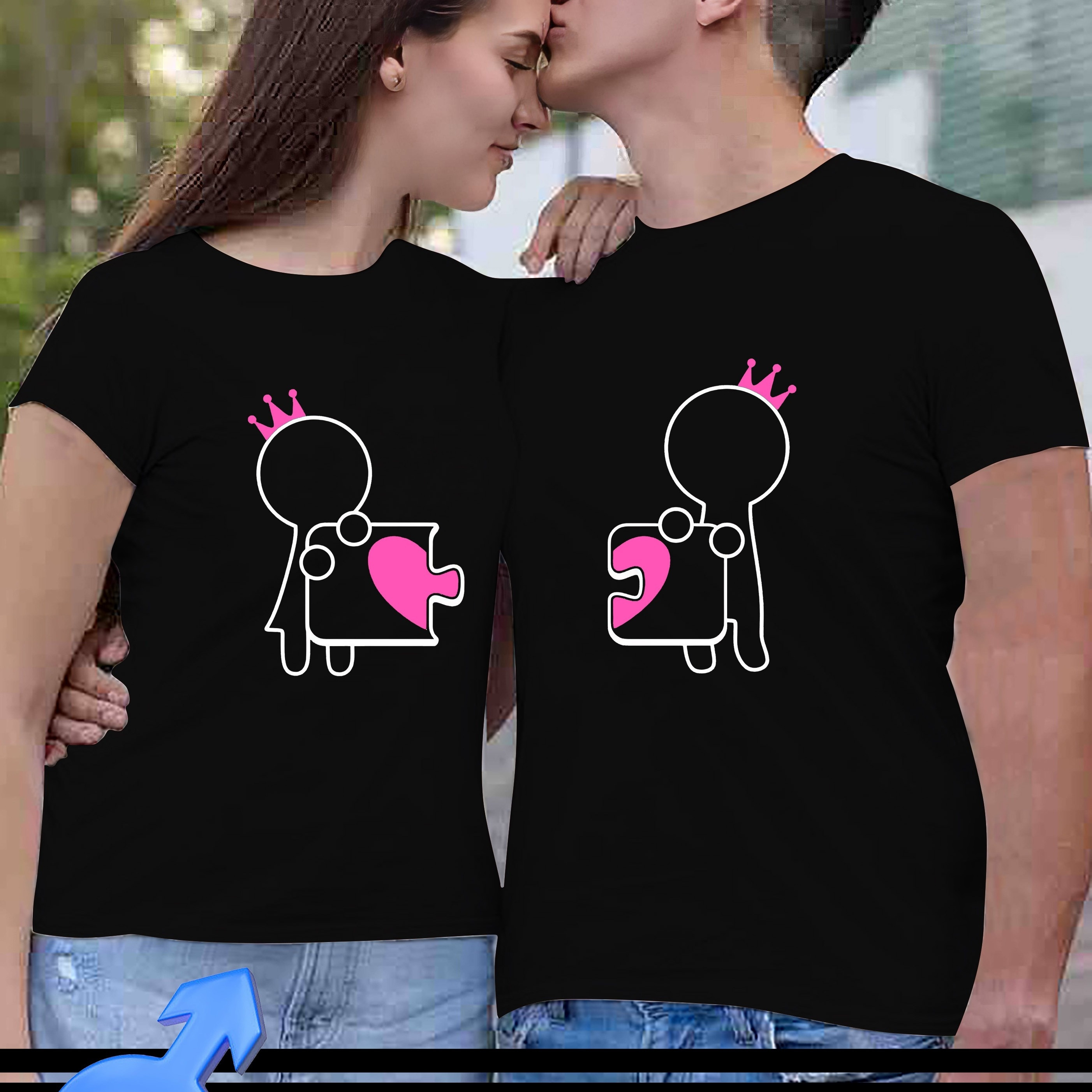 

1pcs Puzzle And Figure Outline Printed Men And Women Comfortable Tee Shirt, Breathable Tees For Couple, Lightweight Short Sleeve T-shirt For Summer Outdoor Activities