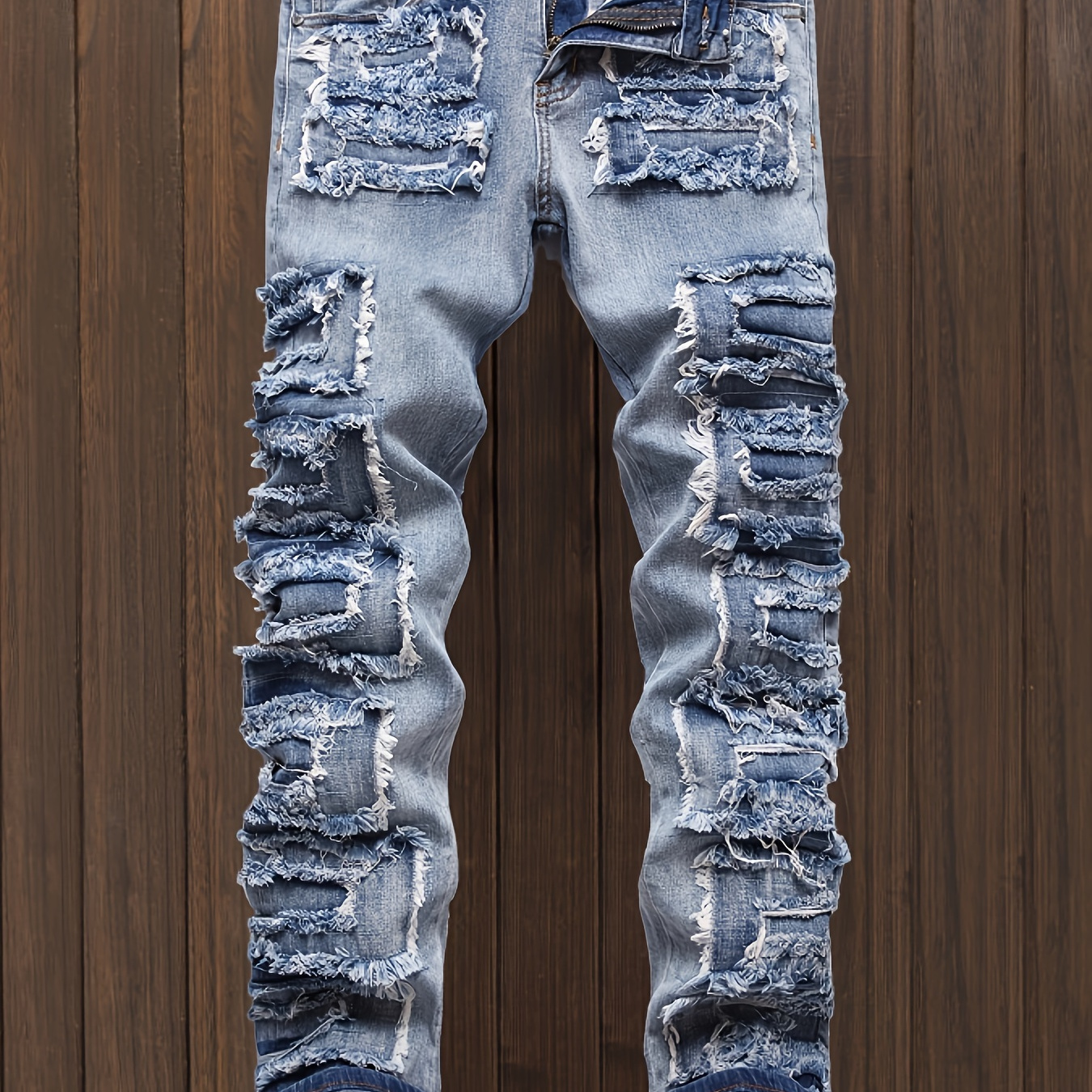 

Ripped Jeans Men's Tassel Punk Blue Denim Pants