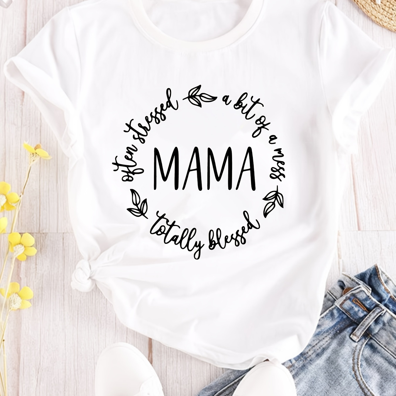 

Plus Size Letter Mama Print T-shirt, Casual Short Sleeve Top For Spring & Summer, Women's Plus Size Clothing