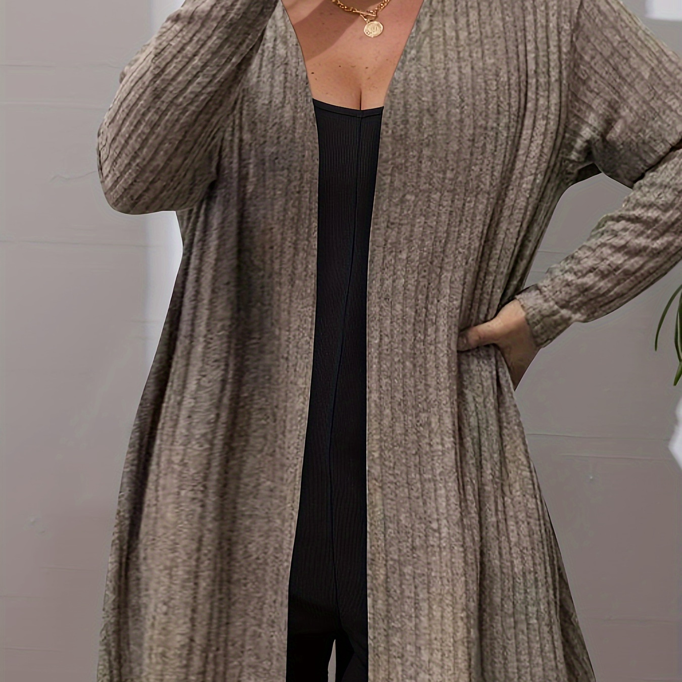 

Plus-size Women' Cardigan, A Hot-selling Item For Spring And Autumn, Featuring A Stylish Fluffy Texture, Stretchy Ribbed Design, And A Loose Fit, Casual .