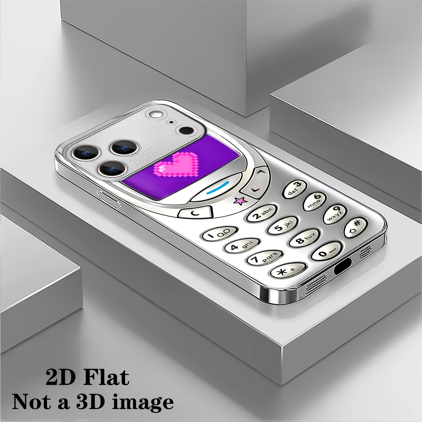 TEMU Phone Case - 2d Heart Retro Phone Pattern Electroplated Glass Phone Case For Iphone 17/17pro/17promax/17air, 16/16pro/16promax/16plus/16e, 15 14
