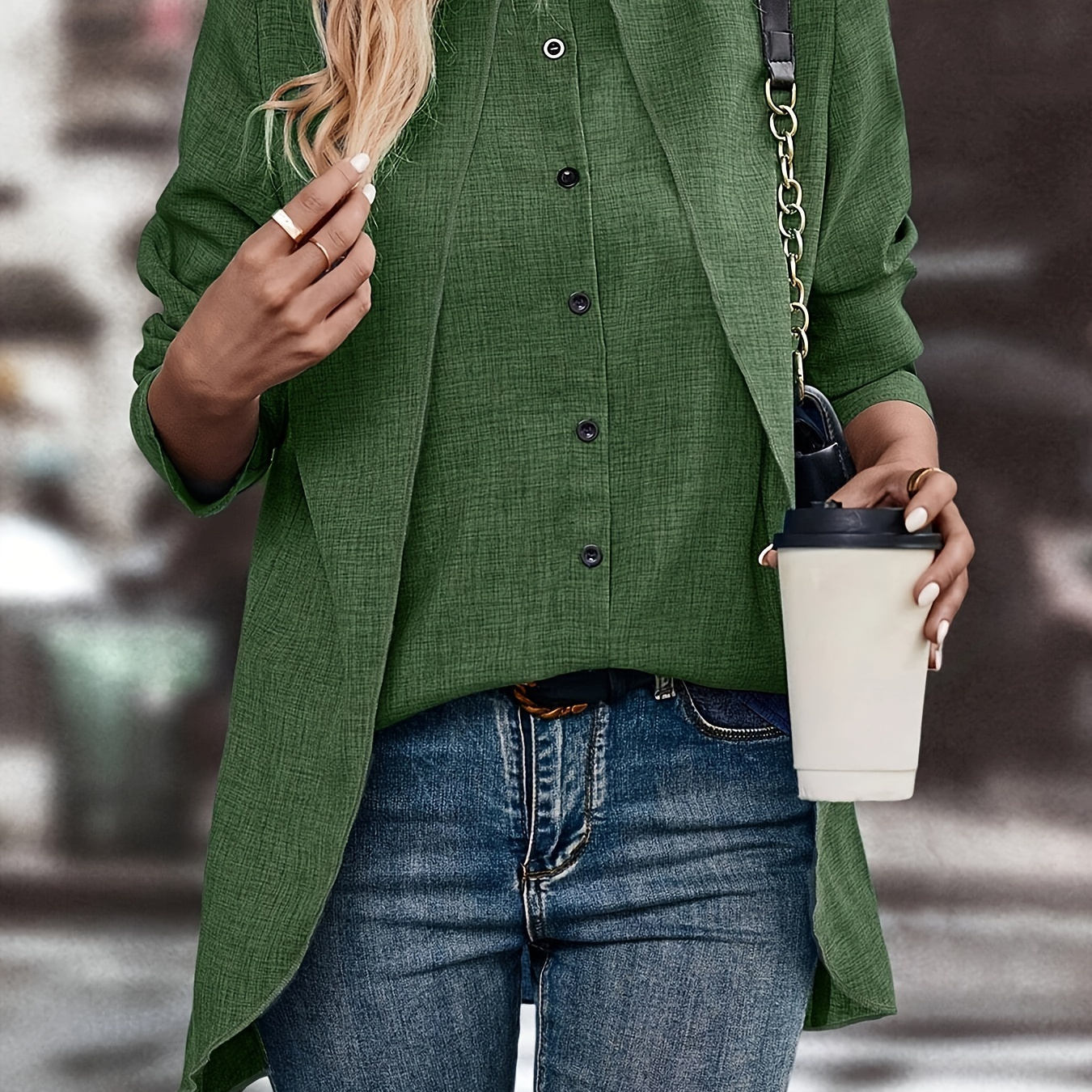 

Chemisier boutonné sur le devant, blouse décontractée à manches longues et ourlet asymétrique pour et , vêtements pour femmes.