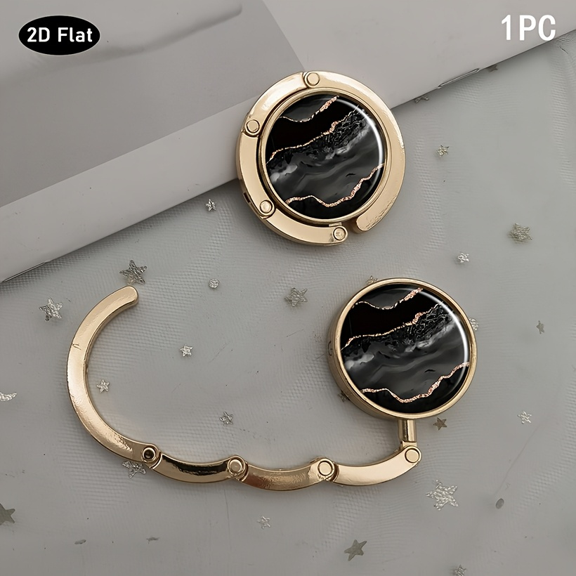 E-shop 2D Flach, 2D Flach Schwarz-Goldenes Marmormuster Handtaschenhaken, Taschenhaken für Tisch, Faltbarer Tischtaschenhalter, Geeignet für