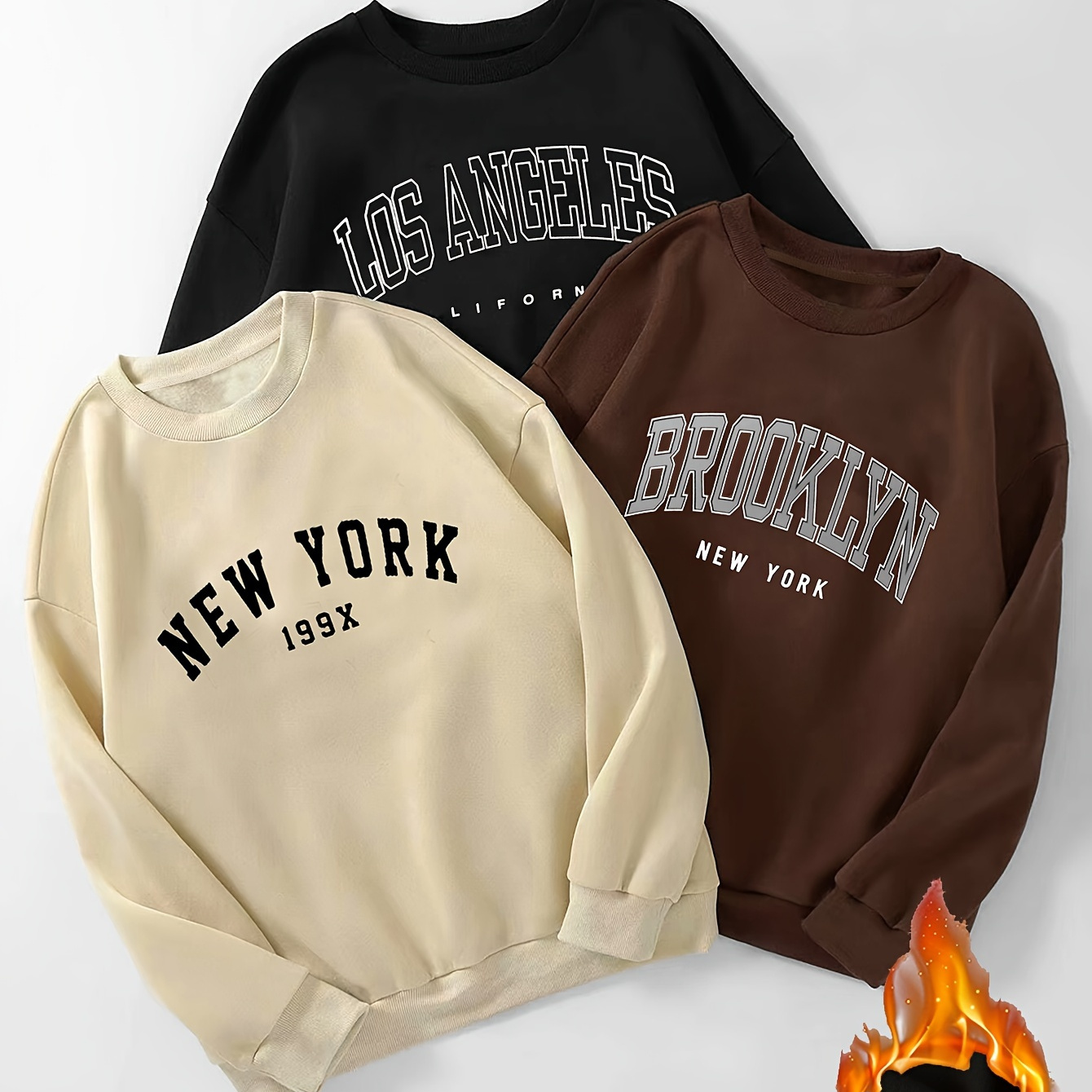 

3pcs Letter Print Crew Neck Sports Sweatshirt, Long Sleeve Pullover Casual Top, Women's Clothing