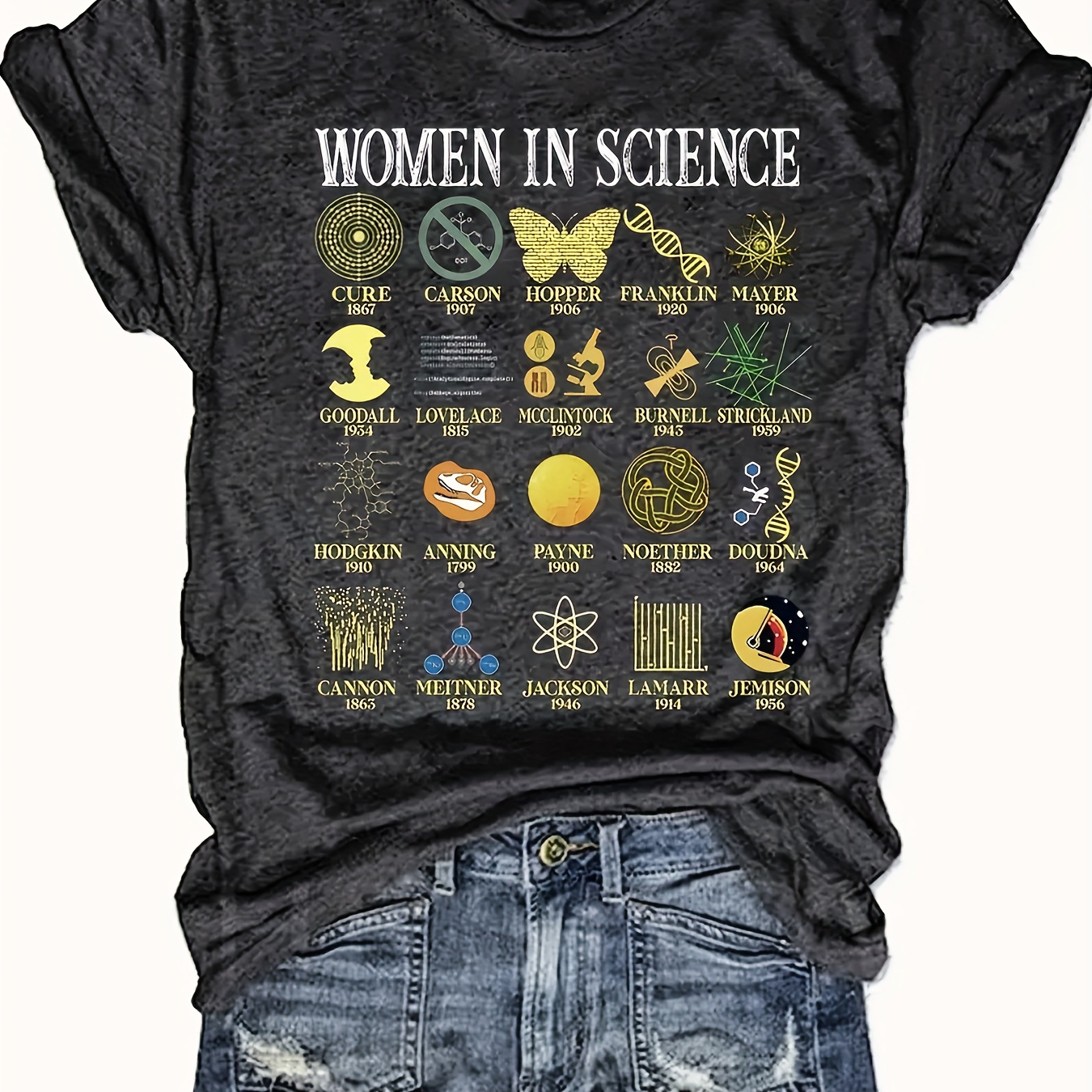 

Womens Science Print T-shirt - Relaxed Fit, Short Sleeves, Crew Neck, Perfect For Spring & Summer - High-quality Womens Apparel