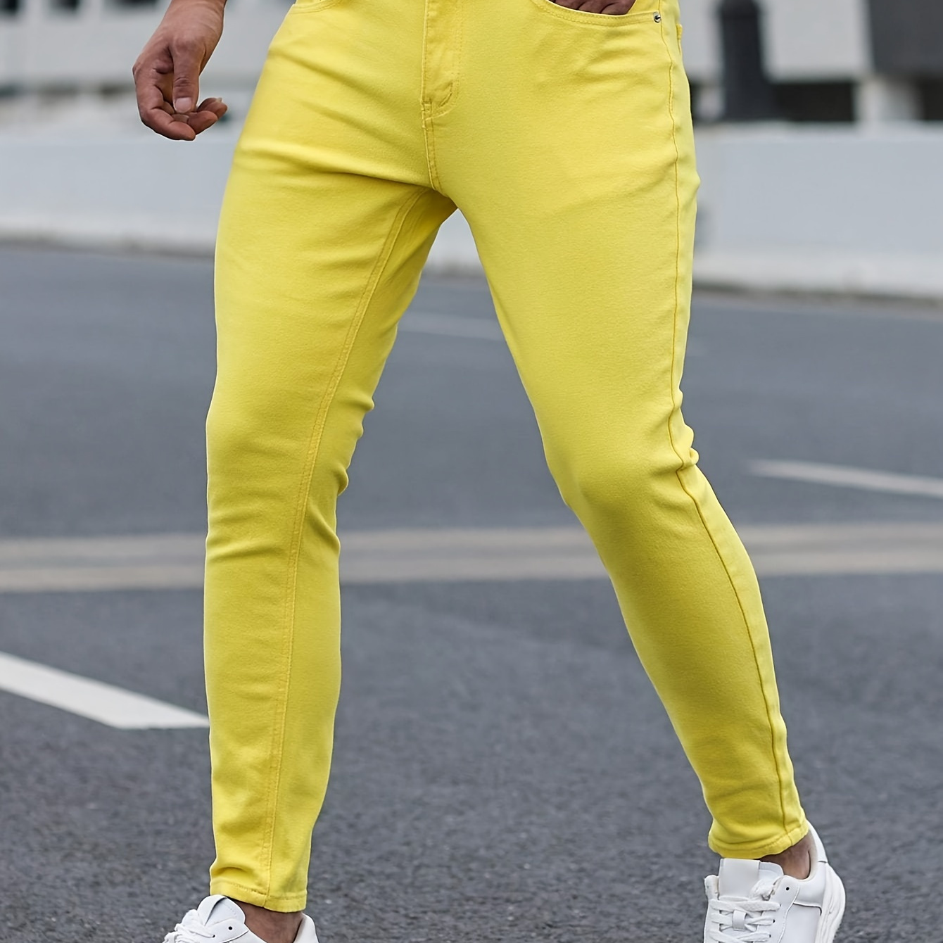 

Men's Casual Solid Color Skinny Fit Jeans, Men's Versatile Street Style Denim Pants For All Seasons