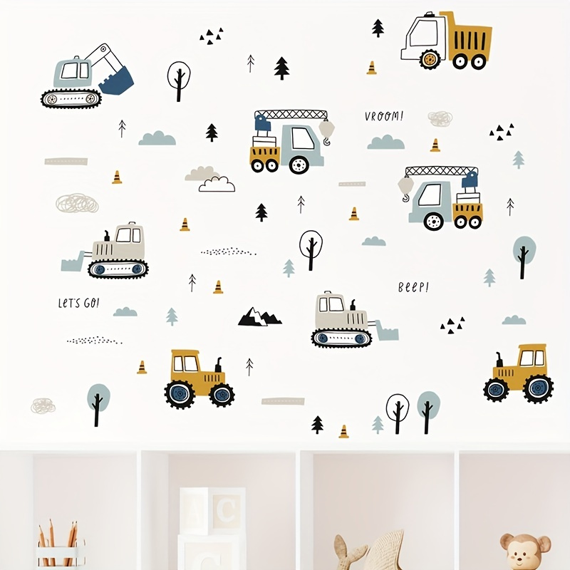 

1 Sheet Cartoon Excavator Wall Stickers, Truck Peel & Stick Room Decal Wall Decal Stickers, Self-adhesive Waterproof Stickers Wall Art