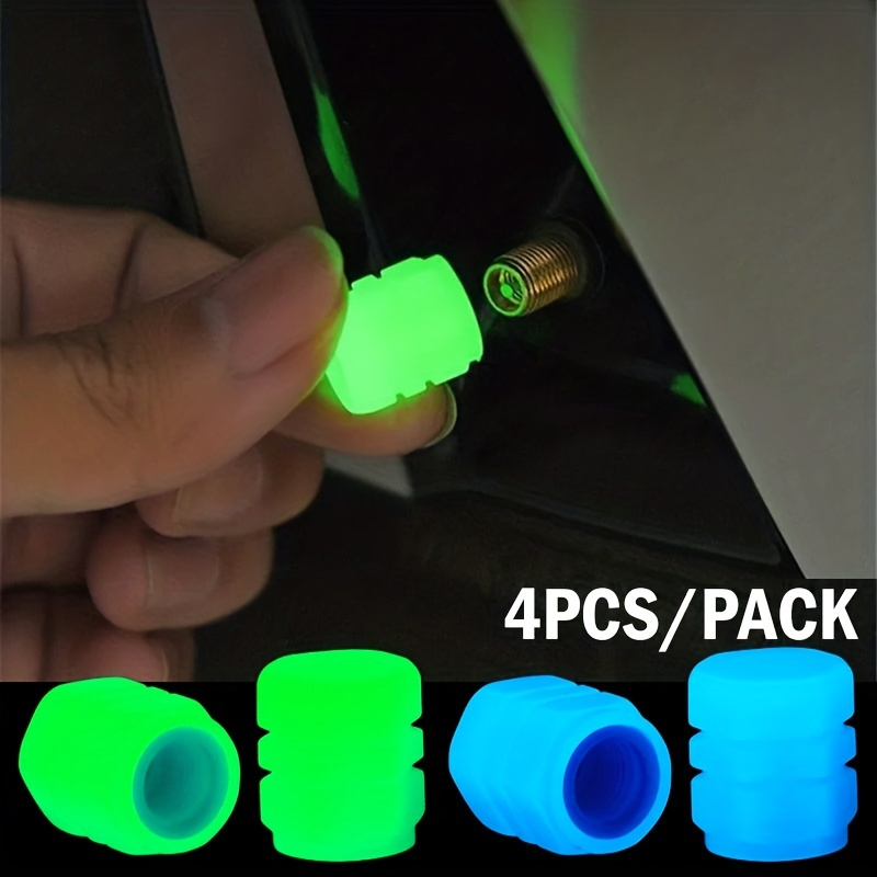 

4pcs Luminous Valve Caps, Fluorescent Night Glowing Car Motorcycle Bicycle Bike Wheel Tyre Luminous Valve Stem Caps Decors
