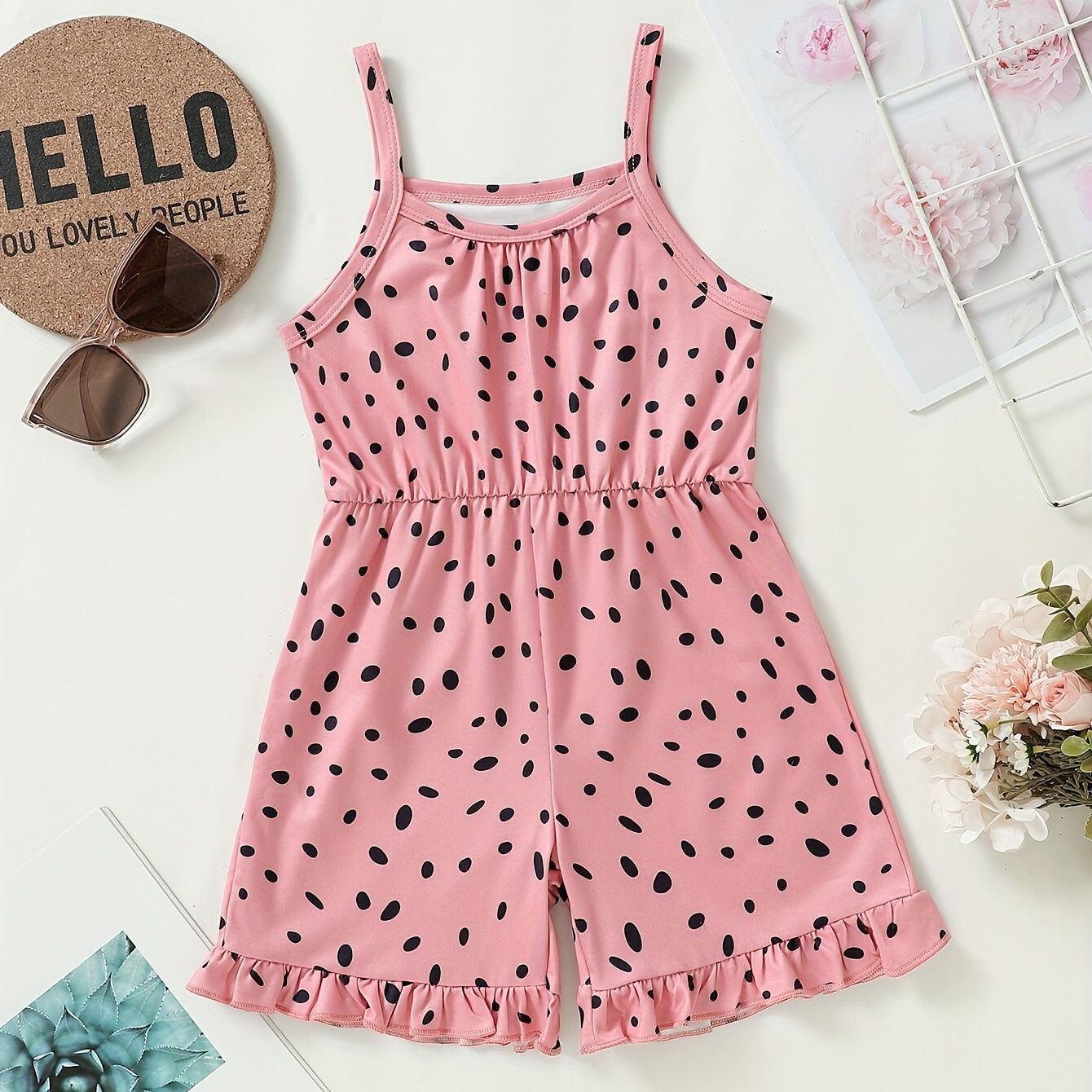 

Sweet Girls Polka Dot Print Cami Jumpsuit Sleeveless Romper For Summer Outdoor Party Gift Holiday