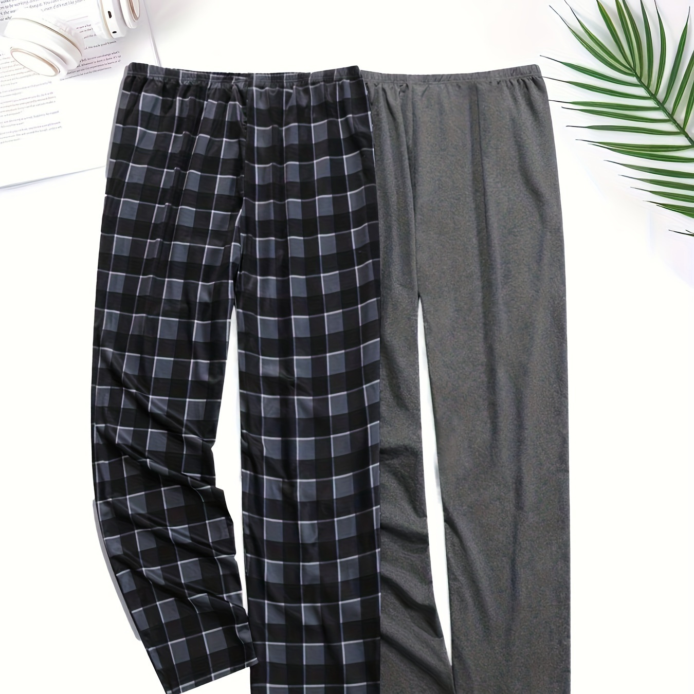 

Men's Polyester Sleep Bottoms 2-pack - Fall/winter Knit Pajama Pants With Medium Stretch, Basics Style, Regular Fit - : 95% Polyester, 5% Elastane