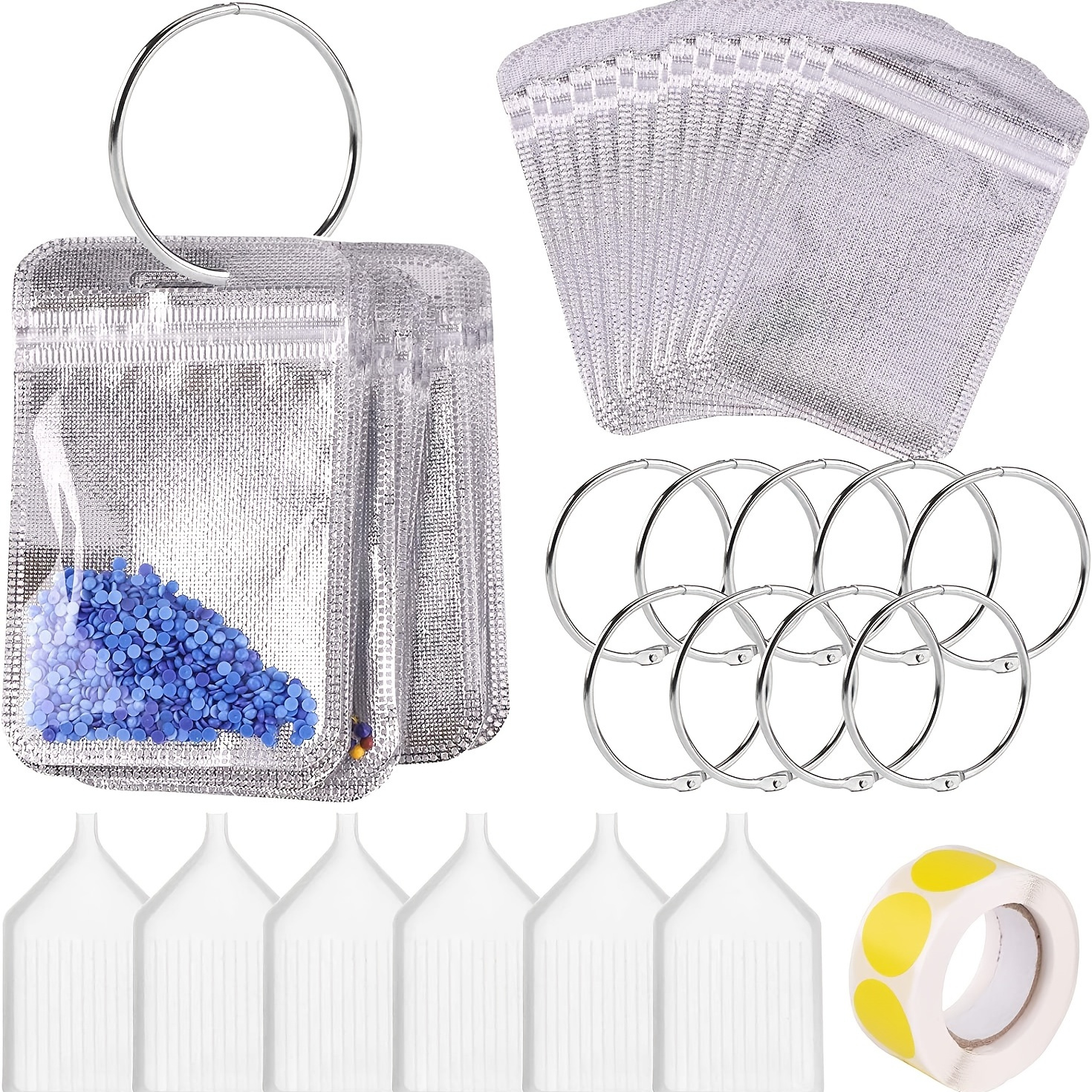 LYTIVAGEN Diamond Painting Accessories Kit Including 100Pcs Diamond  Painting Ziplock Bags 10Pcs Round Binding Rings 6Pcs Plastic Tray 1 Sticky  Dots
