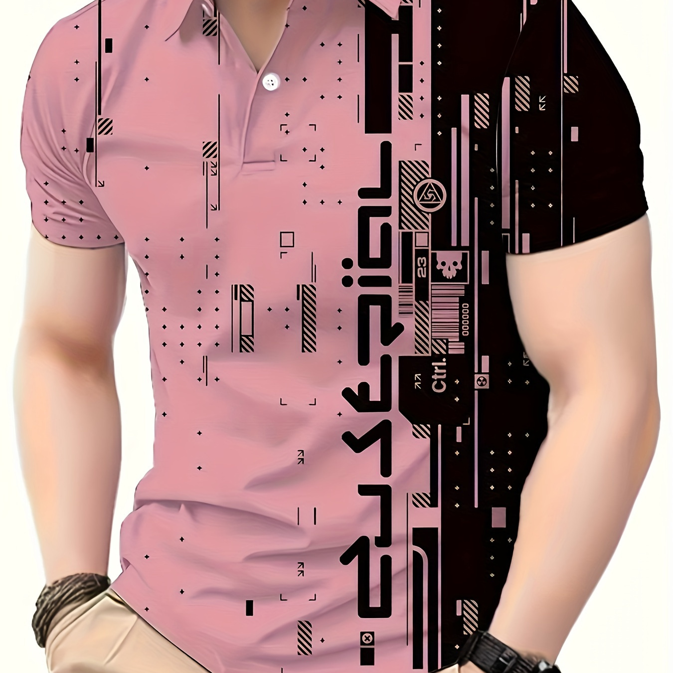 

Men's Colorblock Pattern Print Short Sleeve Golf T-shirt For Summer