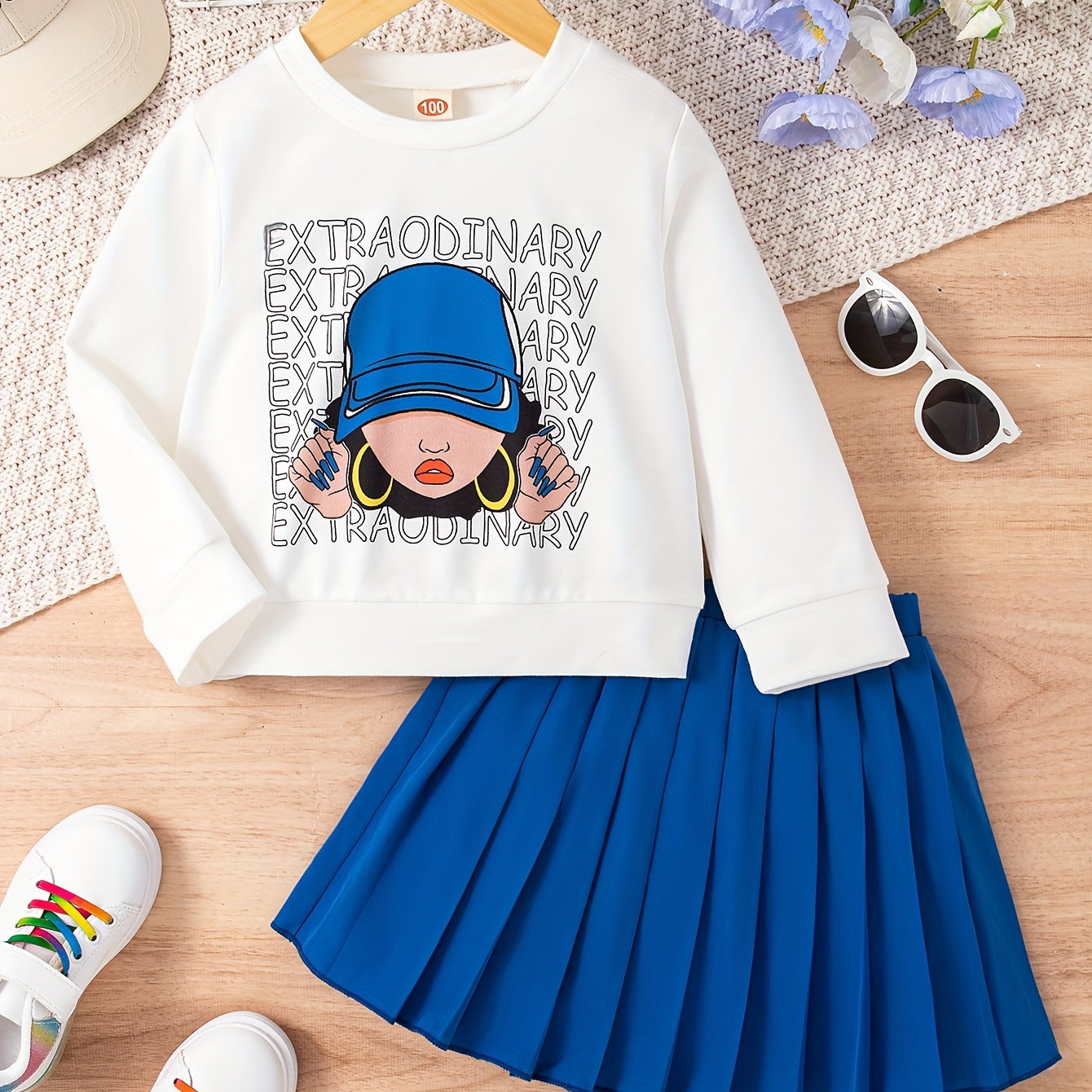 

2pcs/set ' Long-sleeve Sweatshirt Top + Pleated - For , & Fall Clothes, As