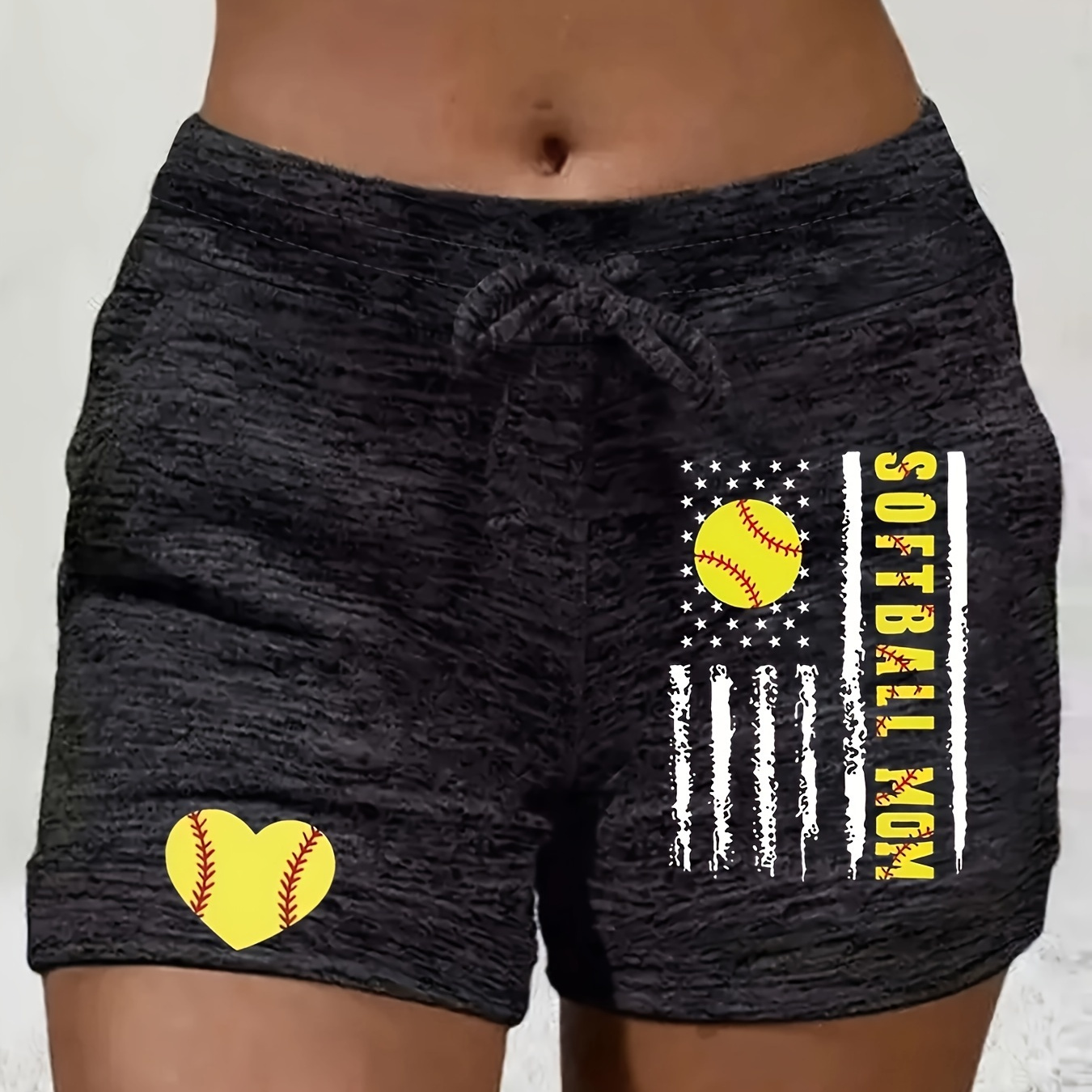 

Baseball Print Drawstring Waist Shorts, Casual Shorts For Spring & Summer, Women's Clothing
