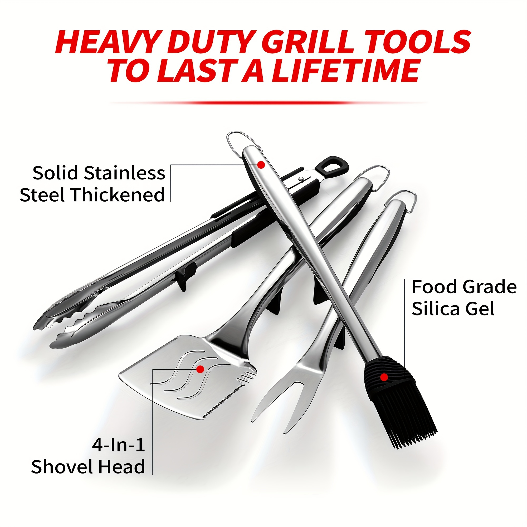 Bbq Grilling Tools With Stand Extra Thick Stainless Steel - Temu