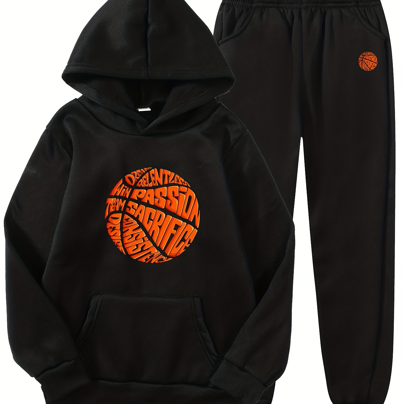 2pcs Boy's Letter Basketball Hooded Outfit, Hoodie & Pants Set, Casual Long Sleeve Top, Kid's Clothes For Spring Fall Winter, As Gift