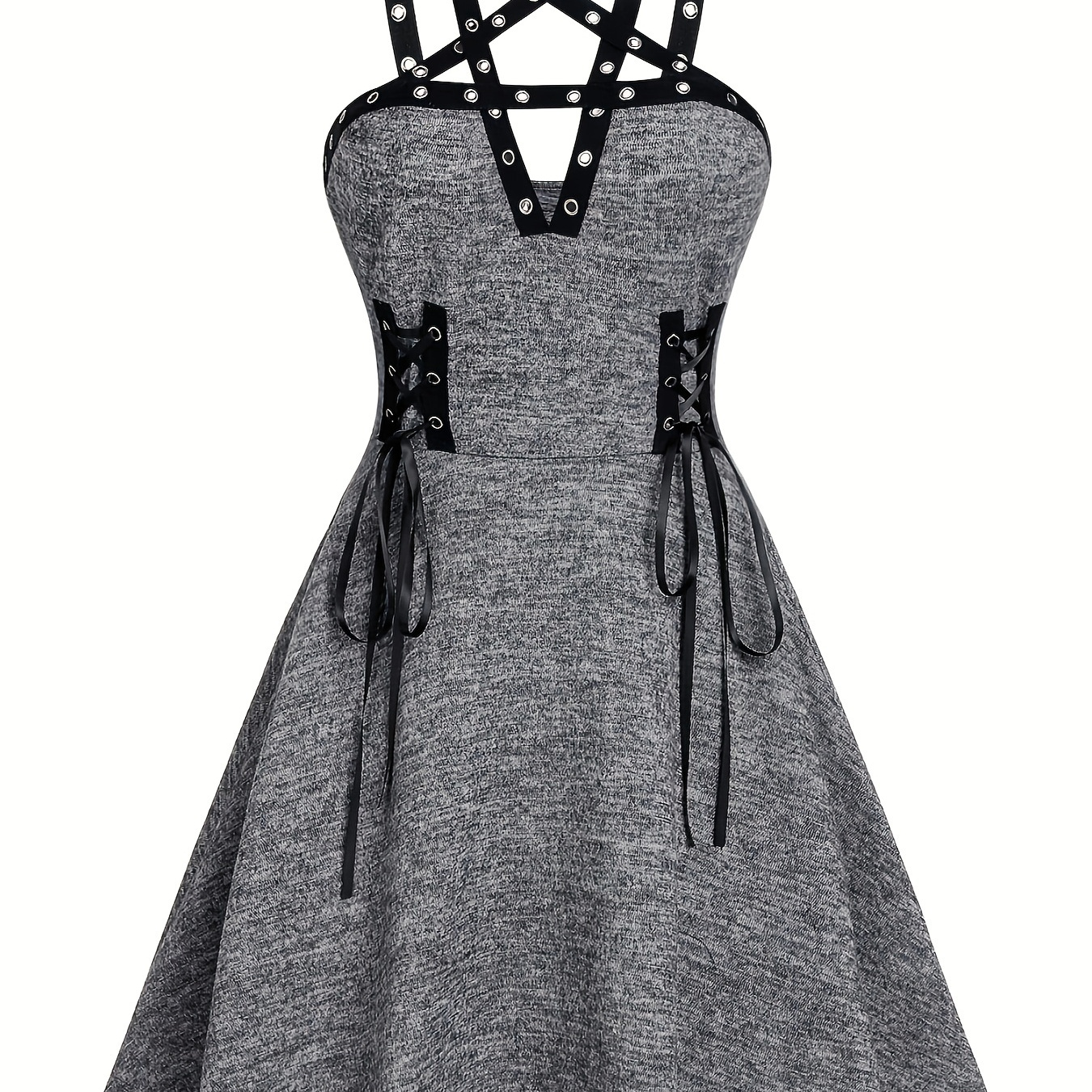 Bat Print Ring Strap Dress Backless Lace Up Corset Flared - Temu