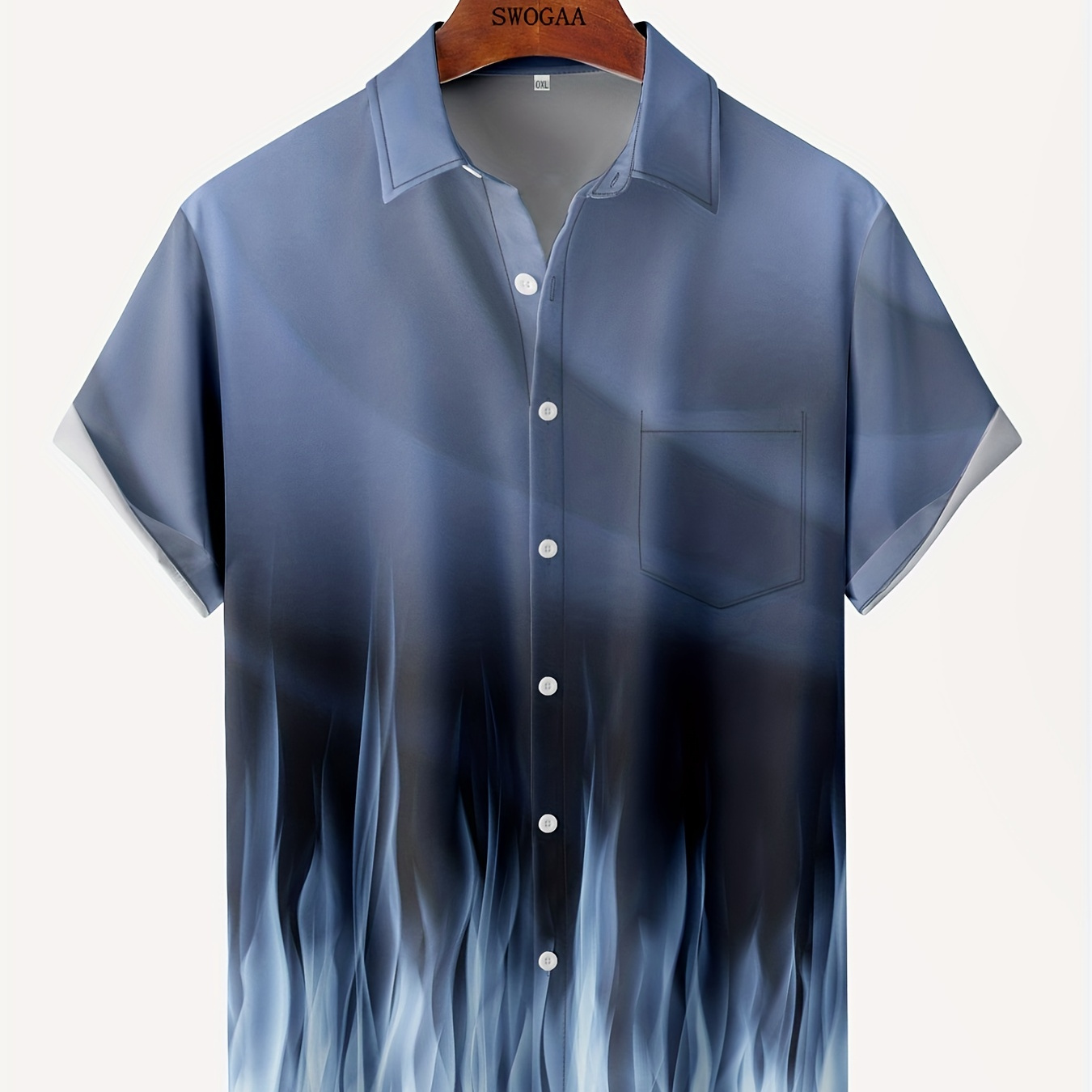 

Plus Size Men's Blue Flame Graphic Casual Hawaiian Tees Shirt Button Down Short Sleeve Beach Loose Fit Shirts Tops With Pocket