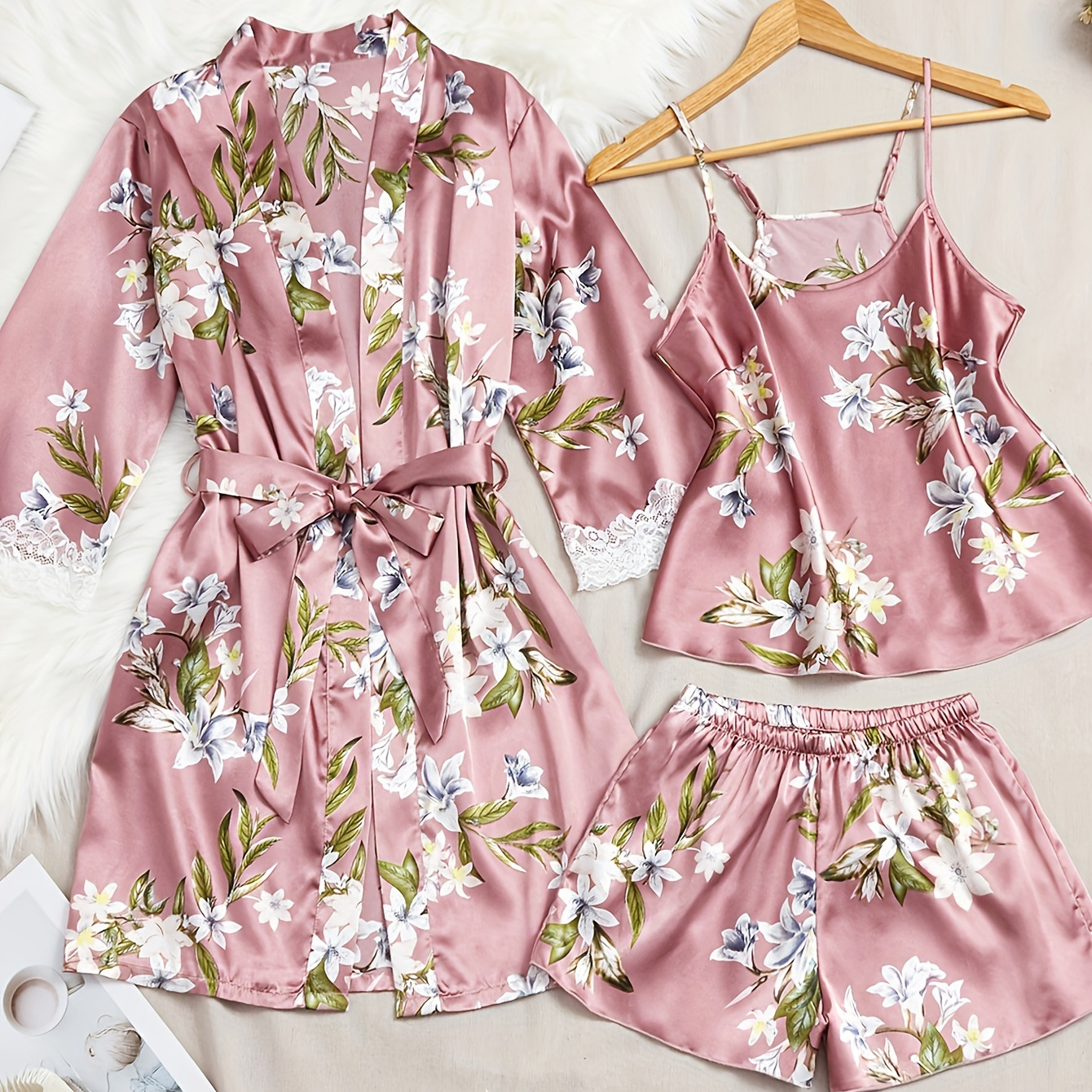 

-piece Set Of Printed And Contrasting Floral Long Nightgowns, Elegant And Casual Pajamas With Suspender Shorts, Sexy And Fashionable In Summer