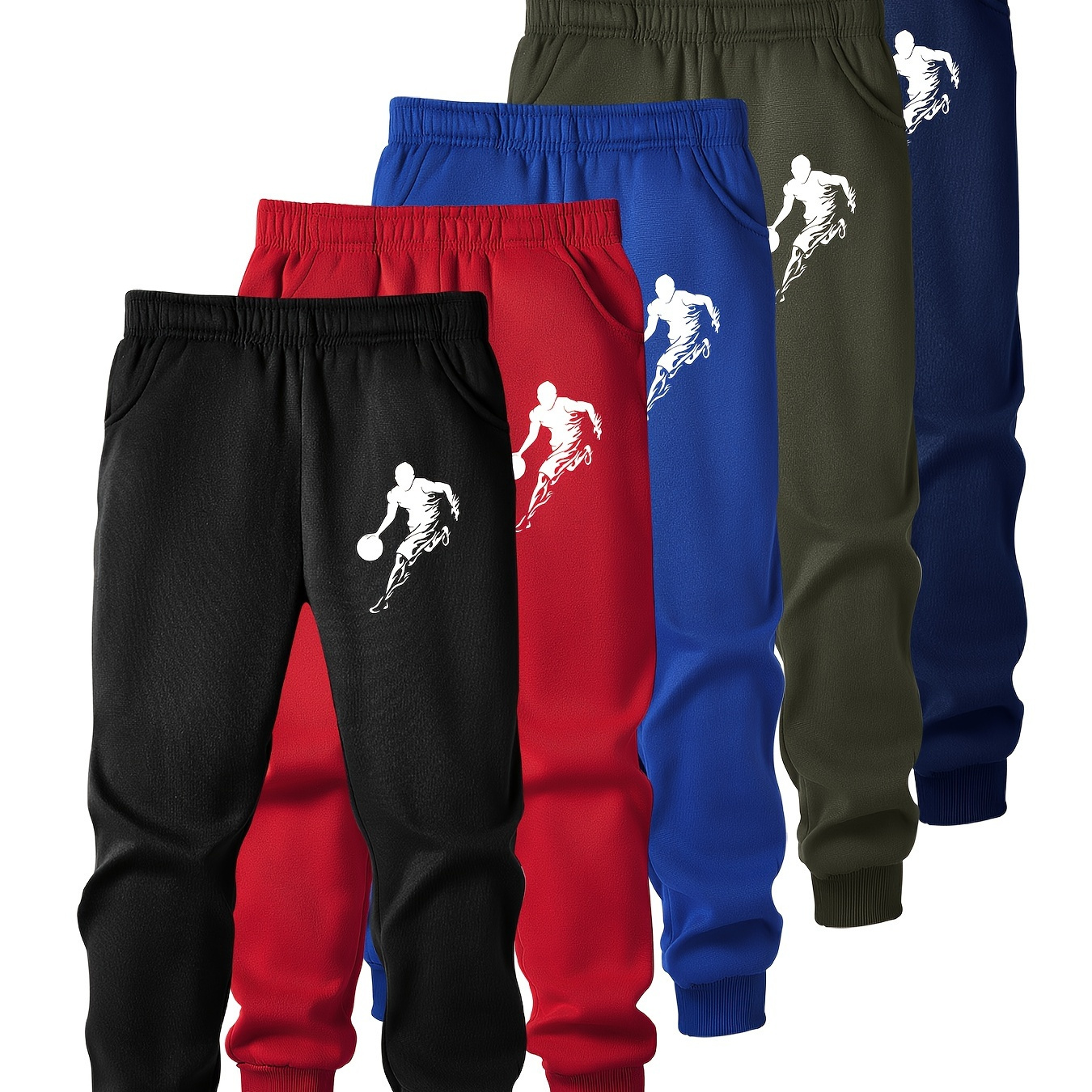 

Boy's 5pcs Cuffed Sweatpants , For , And , Washable