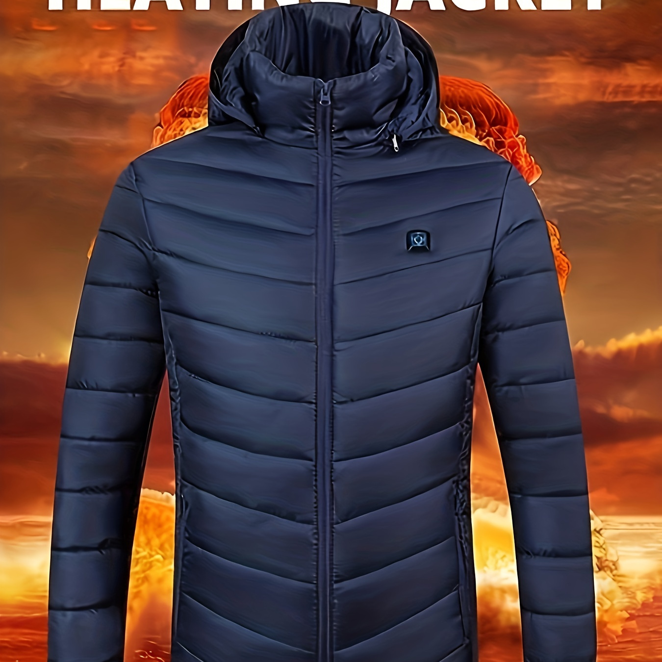 

Men' Color Heated Puffer Jacket With 9 Heating , Long Sleeve Zip Up Hooded Jacket For Winter Outdoor (power Bank Not Included)