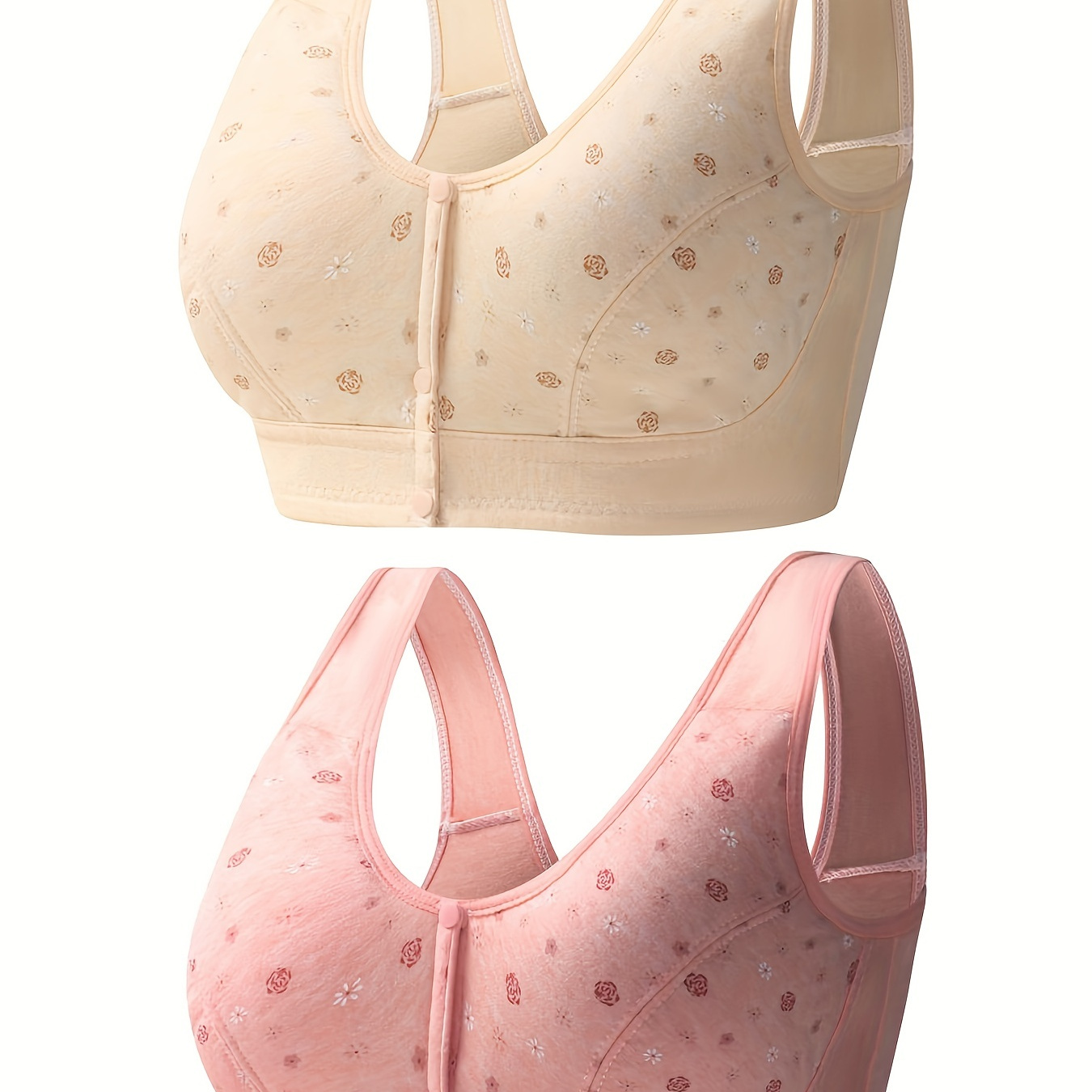 2pcs Floral Pattern Wireless Bras, Comfy & Breathable Stretch Intimates  Bra, Women's Lingerie & Underwear