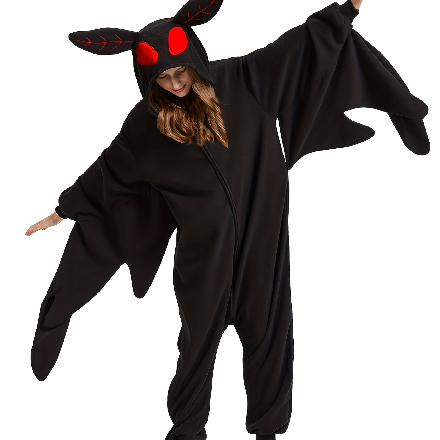 

Cartoon Mothman Fuzzy Hooded Jumpsuit, Cute Long Sleeve Zip Up Pajamas - Halloween & Christmas Cosplay Costumes, Women's Sleepwear & Loungewear