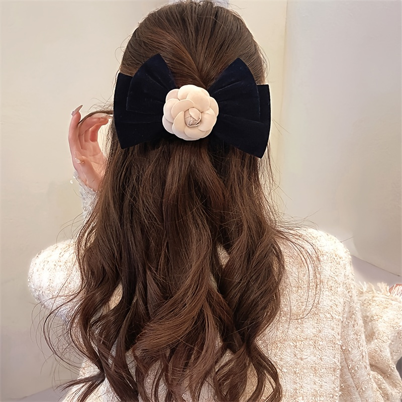 2PCS Velvet Hair Bows Ribbon Hair Clip Beige Pink Accessories Ponytail  Holder Accessories Slides Metal Clips Hair Bow for Women Girls Toddlers  Teens