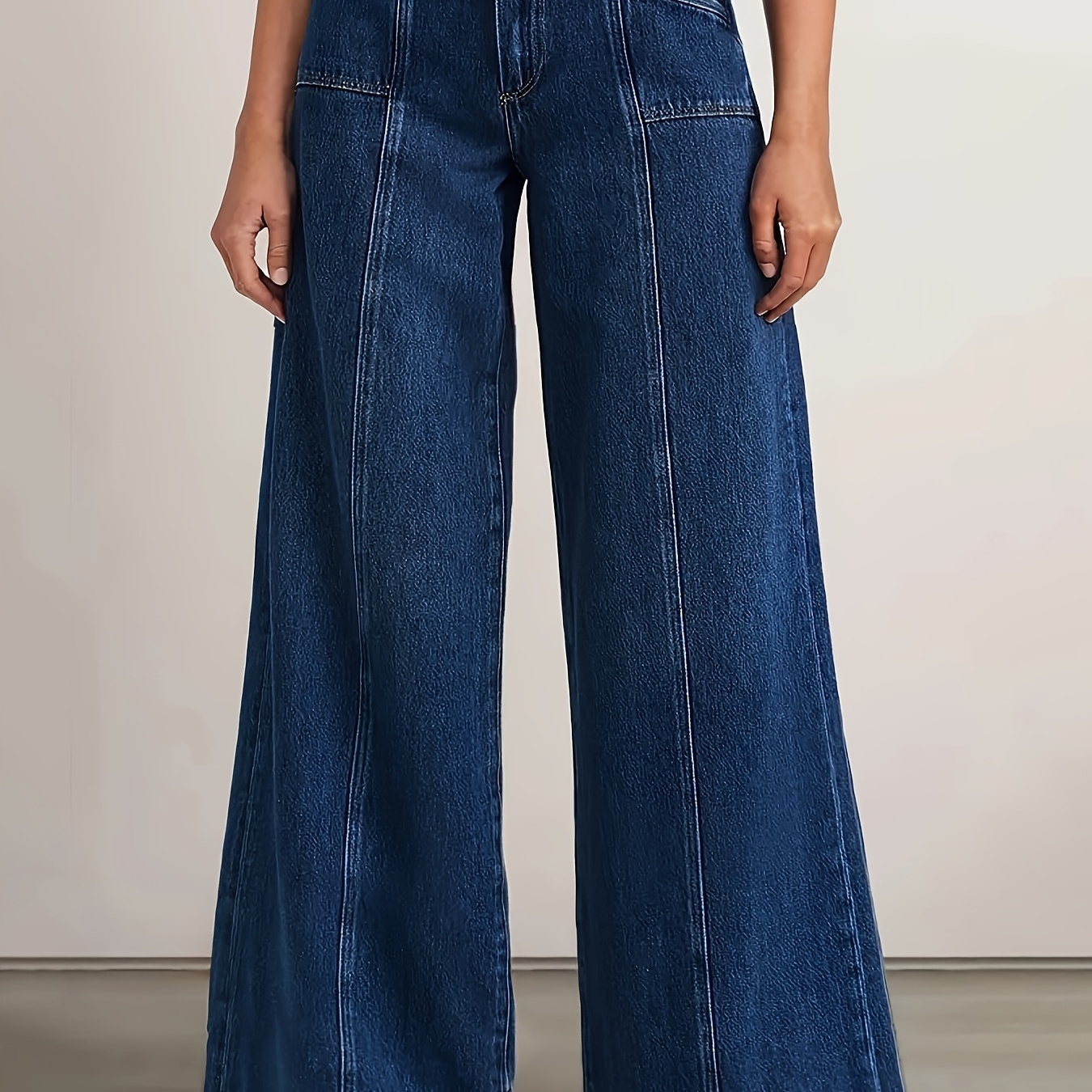 

Women's High-waist Stretch Denim Wide-leg Jeans - , Comfortable & Slimming Casual Pants With Slant Pockets, Mid-rise, Soft Viscose , Casual Attire, Denim | Jeans | Smooth Texture Jeans