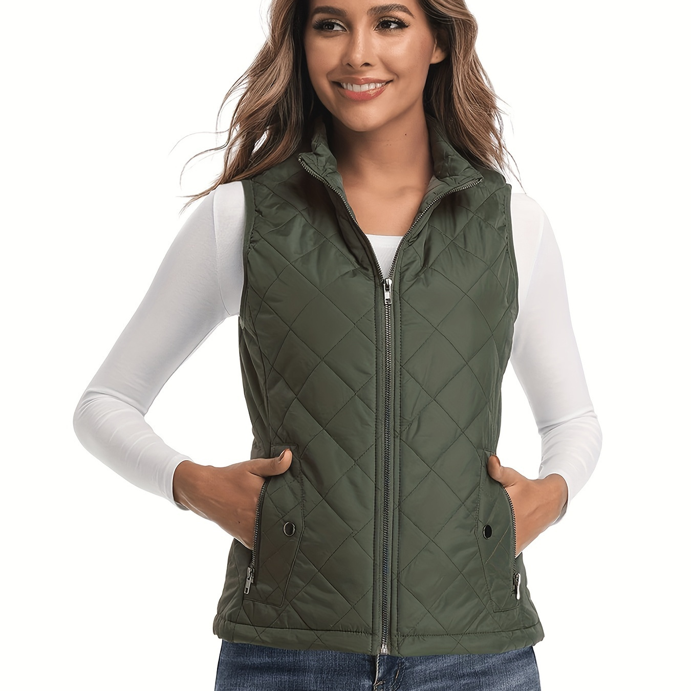 

Longking Women's Vests - Padded Lightweight Vest For Women, Stand Collar Quilted Gilet With Zip Pockets