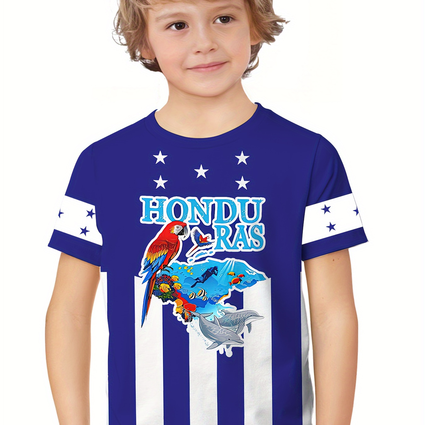 

Honduras And Cartoon Parrot 3d Print T-shirt, Tees For Boys, Casual Short Sleeve T-shirt For Summer Spring Fall