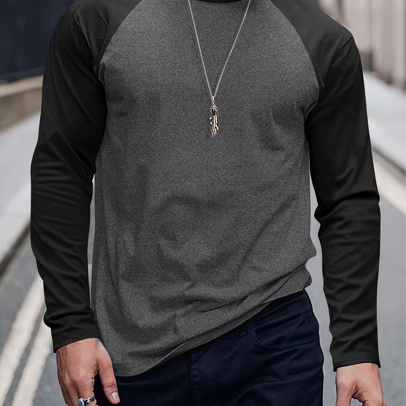 

Men's Long Sleeve T-shirt - Casual Crew Neck, 100% Polyester, Machine Washable, Ideal For Spring/fall