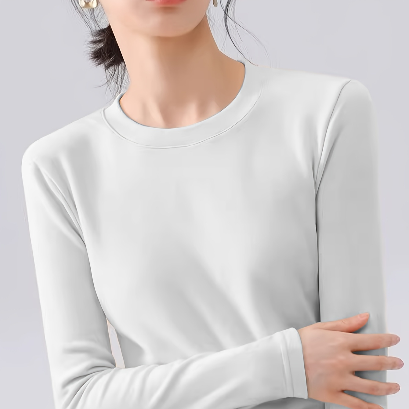 Roupa Térmica Feminina para Camadas, Camada Base de Cor Sólida e Justa ao Corpo, Adequada para Uso no Outono e Inverno