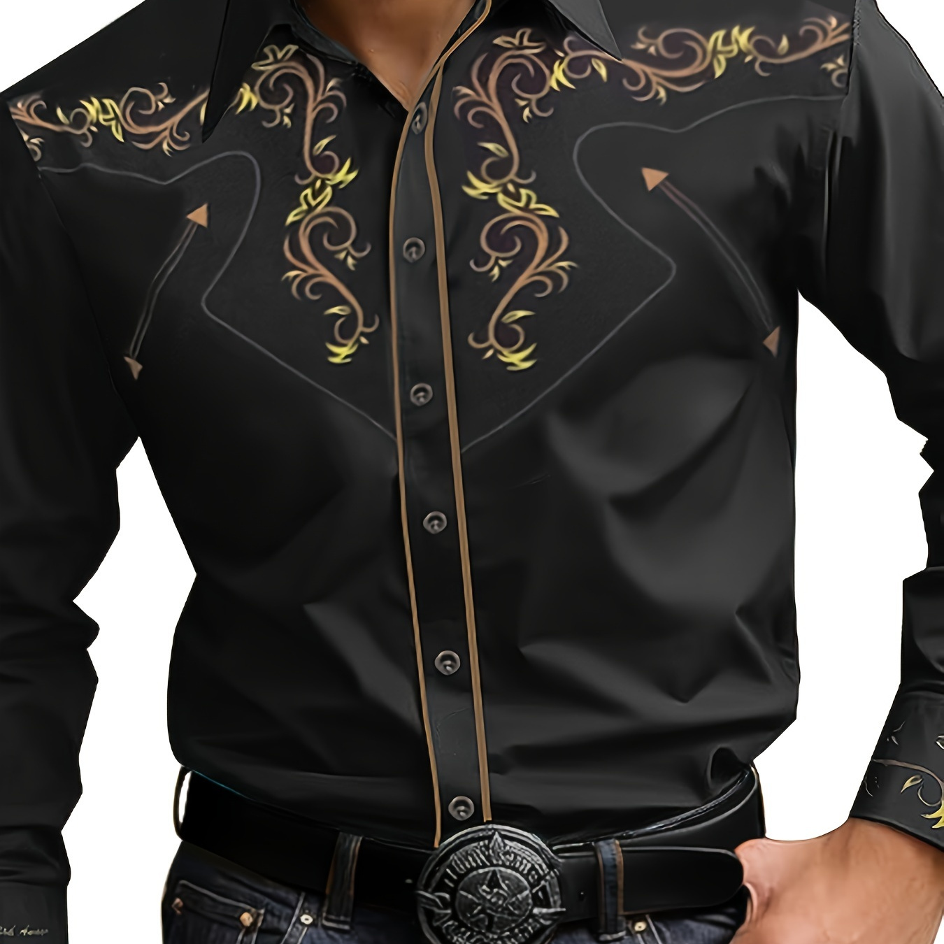 

Large Size Patterned Casual Long Sleeved Lapel Men's Western Shirt