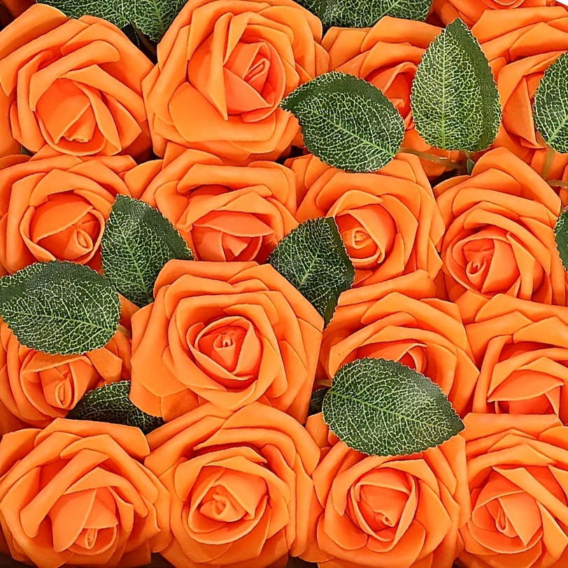 

25pcs Of Vibrant Artificial Orange Roses - Perfect For Diy Wedding Bouquets, Yard Decorations & More!