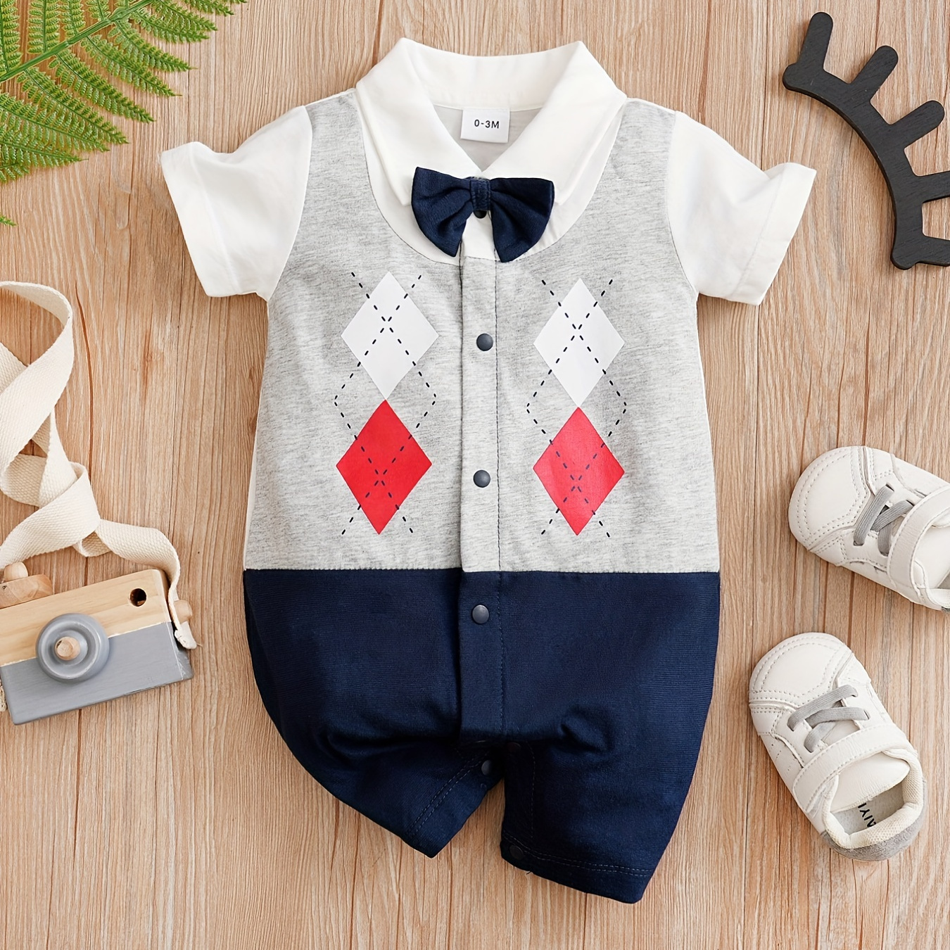 

Baby Boys Casual Plaid Short Sleeve Gentleman Romper Clothes