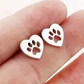 heart shape hollow animal footprint pattern stud earrings cute elegant style stainless steel jewelry exquisite gift for lovers