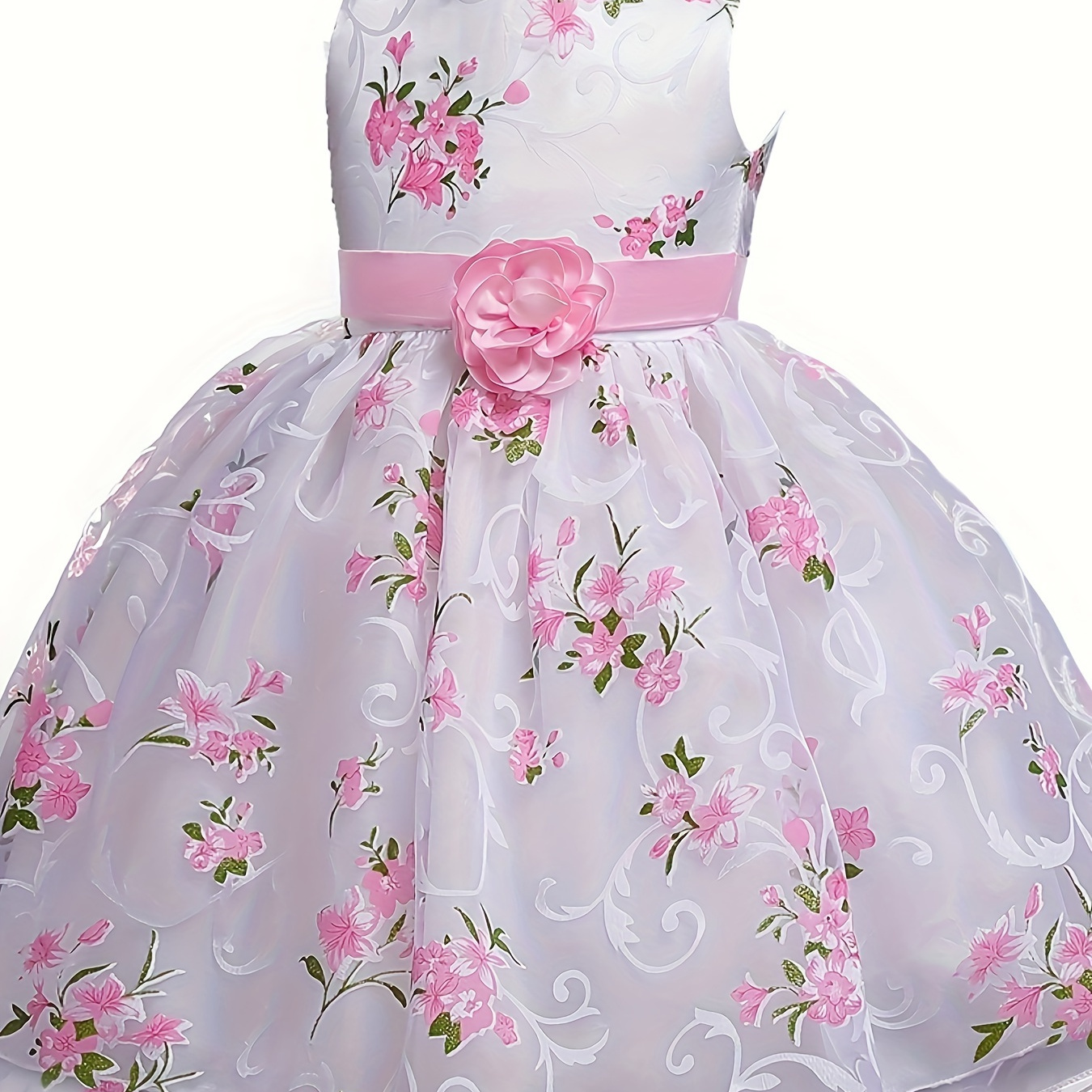 

Girls Floral Princess Dress, Elegant Spring/summer/autumn Formal Gown, Kids Special Occasion Dress With Sash And Rose Detail