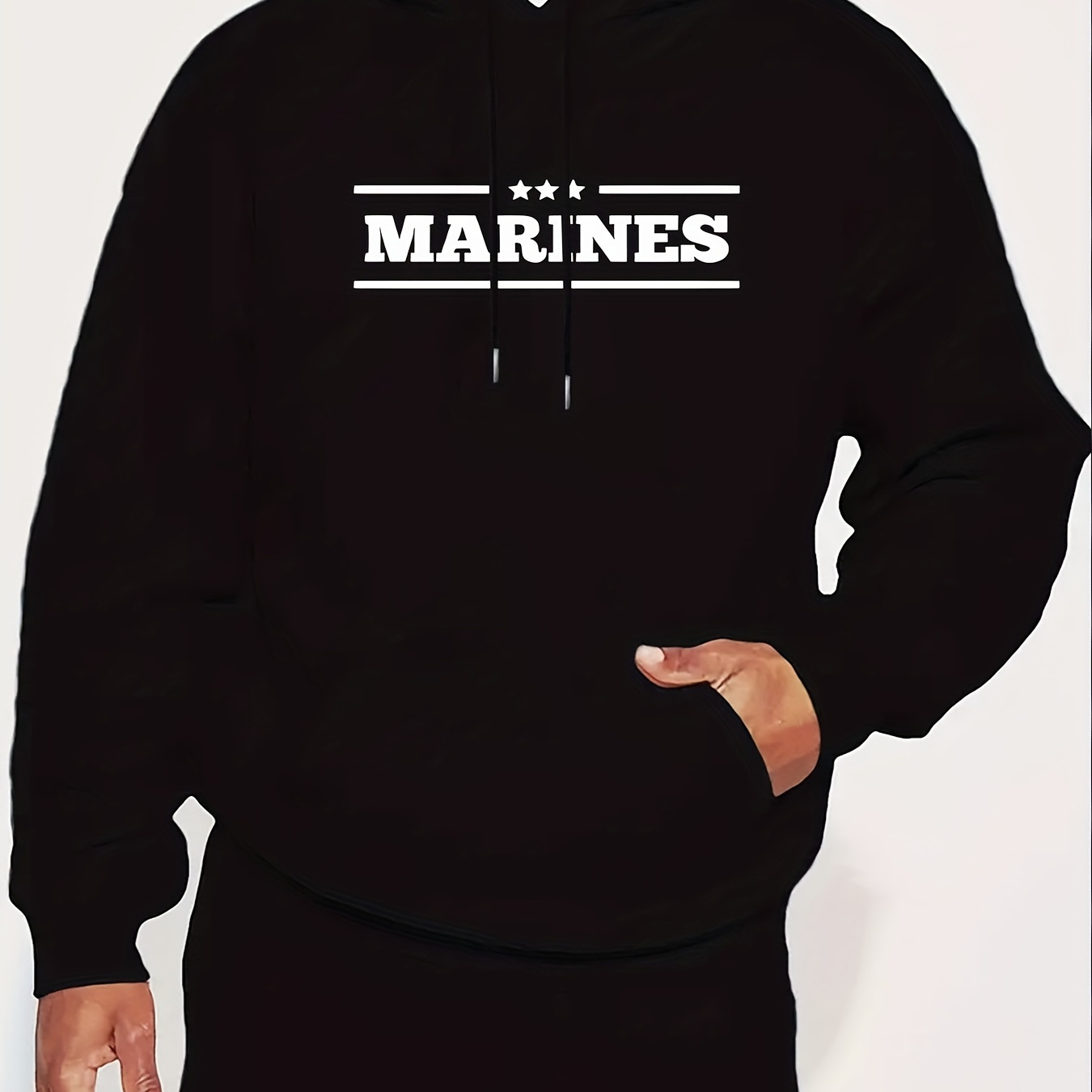 

Marines Print, Men's Drawstring Sweatshirt Hoodies, Men's Comfy Casual Pullover Long Sleeve Hoodies With Kangaroo Pocket For Daily And