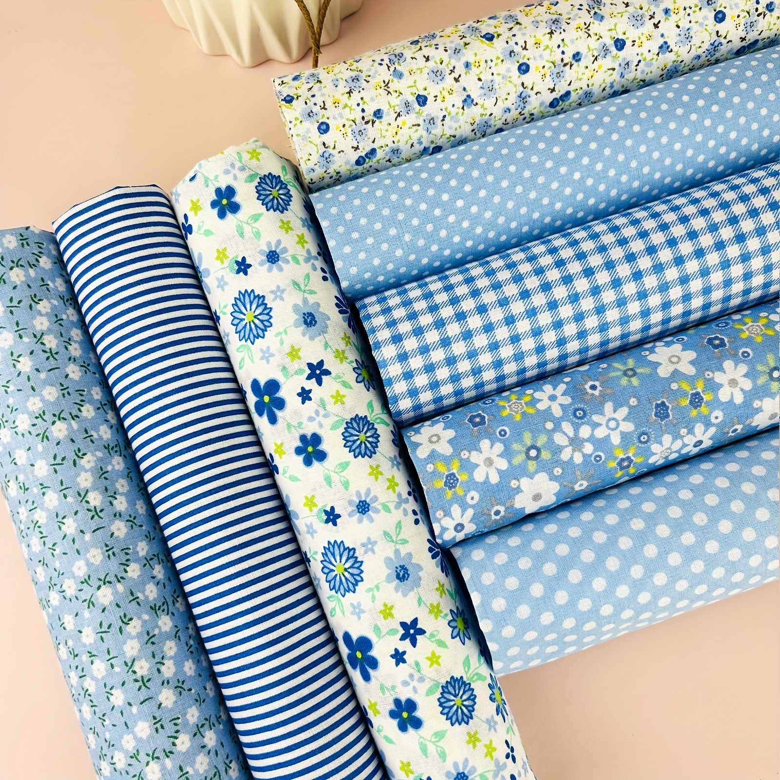 

8pcs Blue Cotton Fabric Quilting Cotton Patchwork Diy Handmade Doll Clothes Fabric And Doll Packaging Fabrics, Diy Sewing Craft Supplies
