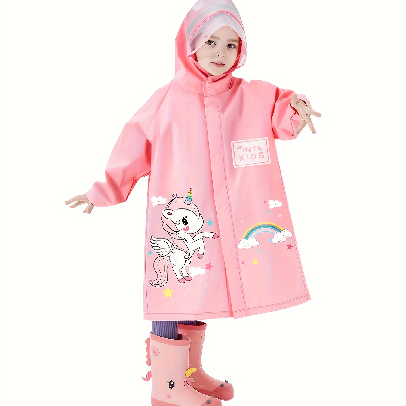 

Sweet Girls Cute Unicorn Graphic Hooded Raincoat Poncho For Outdoor