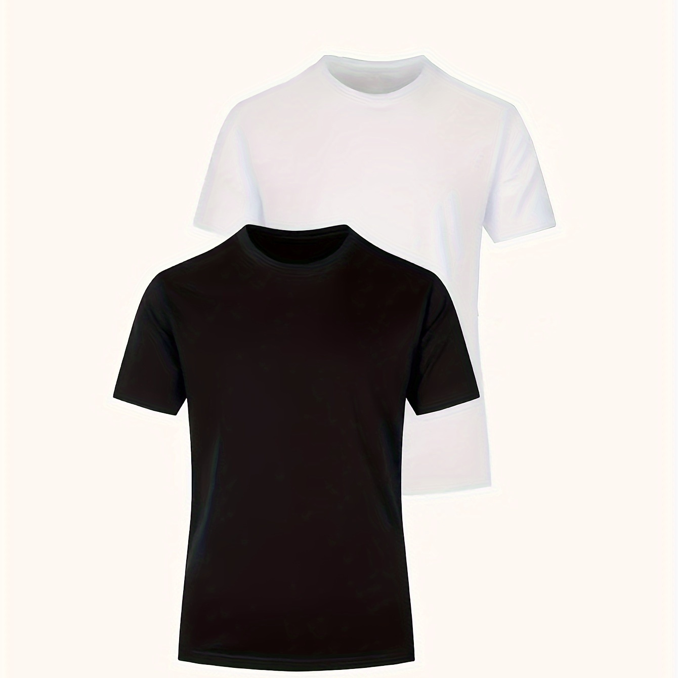 

2-pack Mens Short Sleeve T-shirt Set - Comfortable Solid Stretch, Round Neck, Casual Style - Breathable Summer Clothing For Everyday Wear