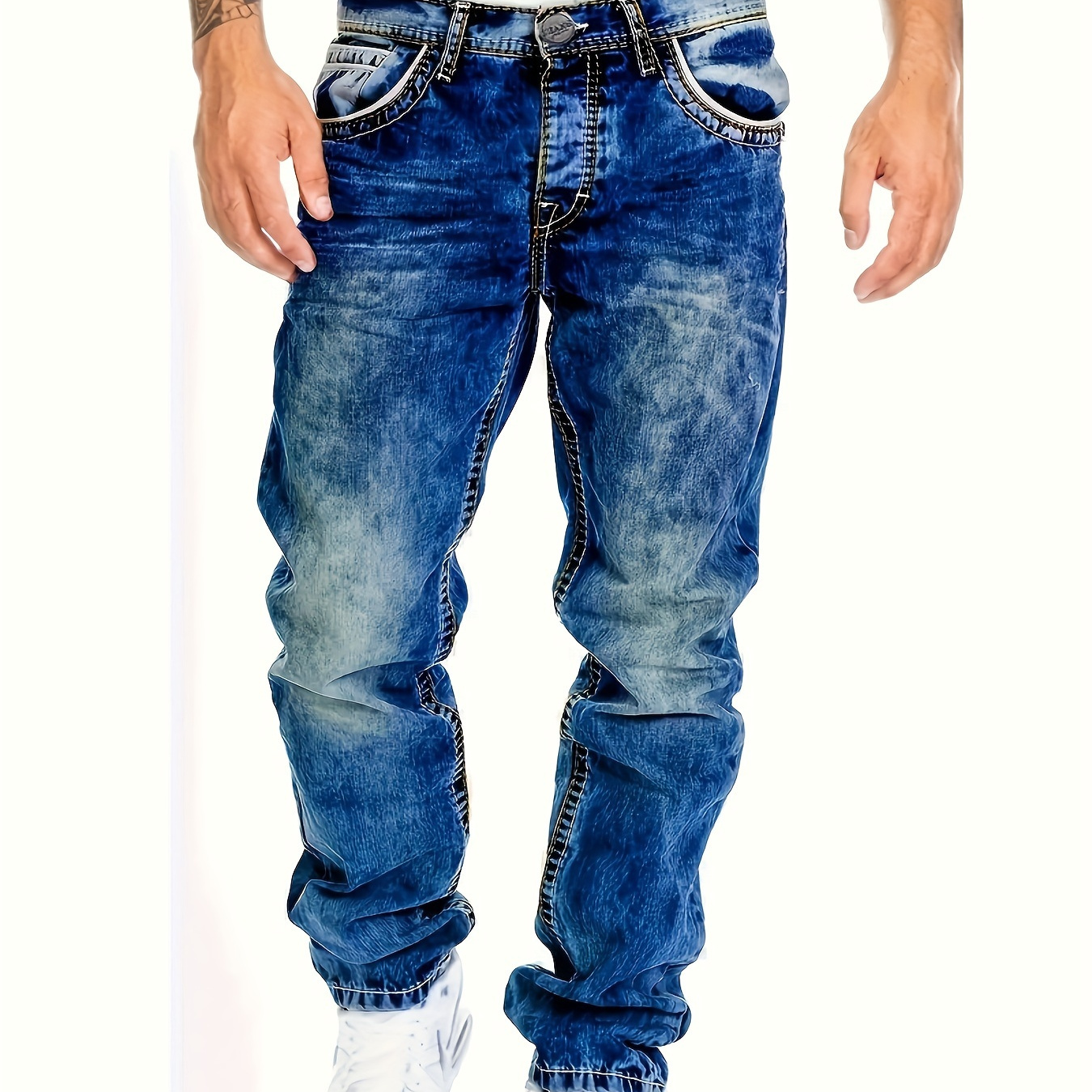 

Men's Slim Fit Distressed Jeans, Fashion Street Style Denim Pants For Men, Versatile For All Seasons