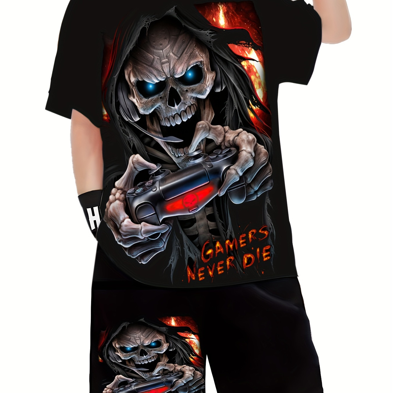 

2pcs Boys Casual Scary Skeleton 3d Print Comfortable Versatile Short Sleeve T-shirt & Shorts Set, Cool, Lightweight And Comfy Summer Clothes!